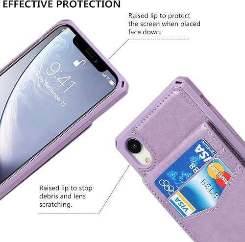Miniatura 5 de iCoverCase Funda tipo cartera para iPhone XR con soporte para tarjetas bloqueo RFID de piel sintética de alta calidad, ranuras para tarjetas,