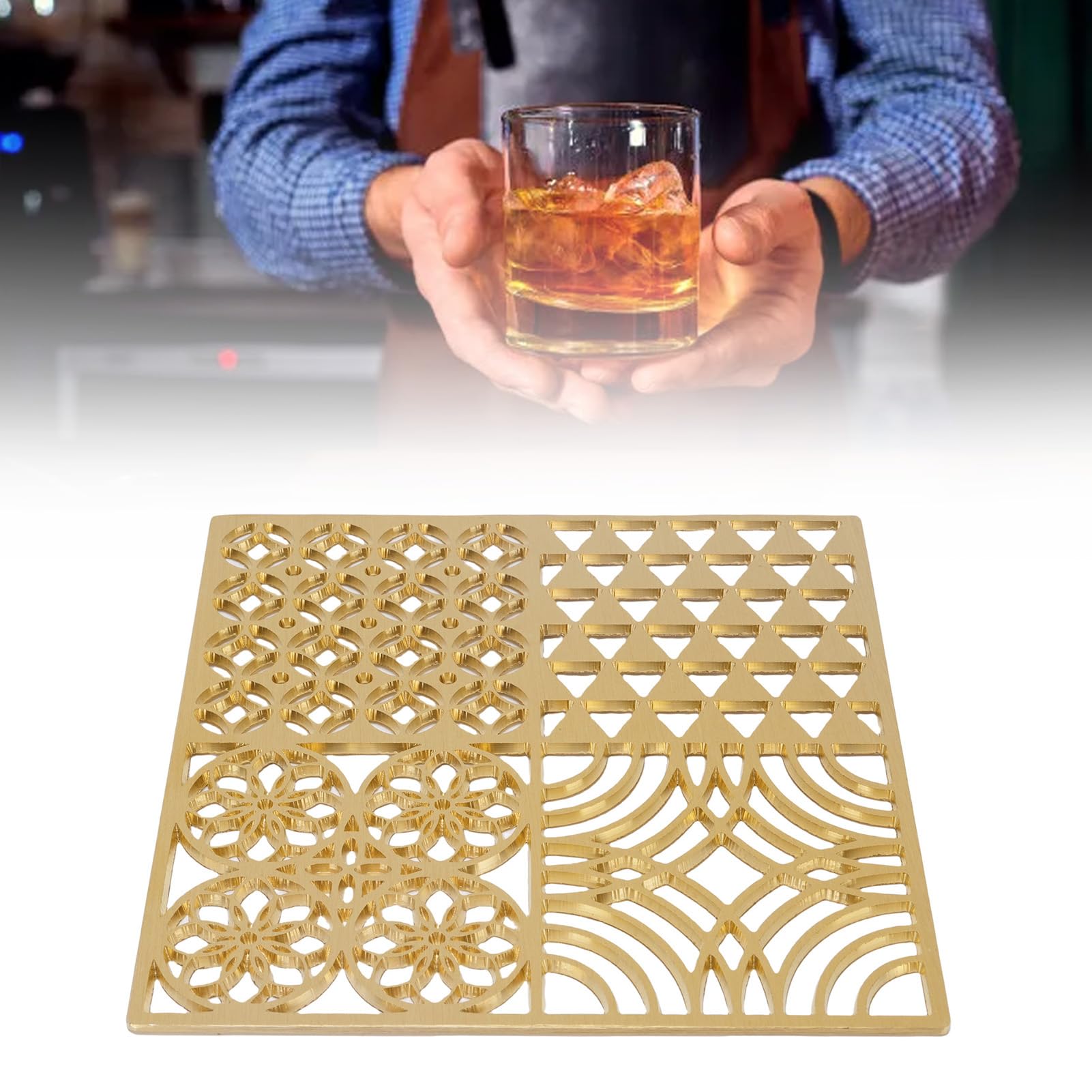 Bandeja de Cobre para Hacer Cubitos de Hielo con Impresión de Patrones para Cócteles Whisky y Bebidas Artesanales para Bares en Casa, Bodas, Degustaciones