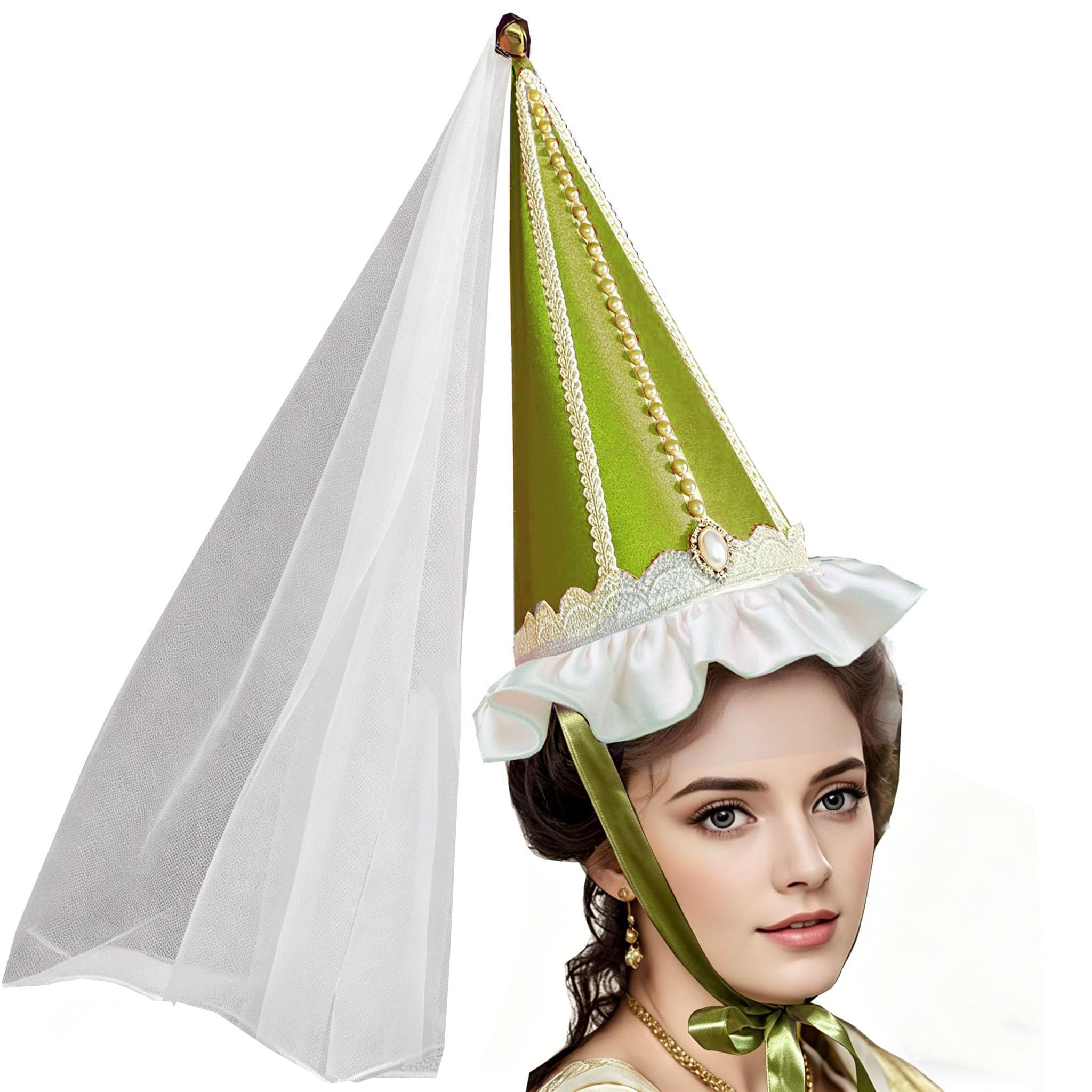 Unykaflor Womens Medieval Hennin Hat with Veil,Cone Pointy Hat for Halloween Christmas Renaissance Costume Party โ image 1