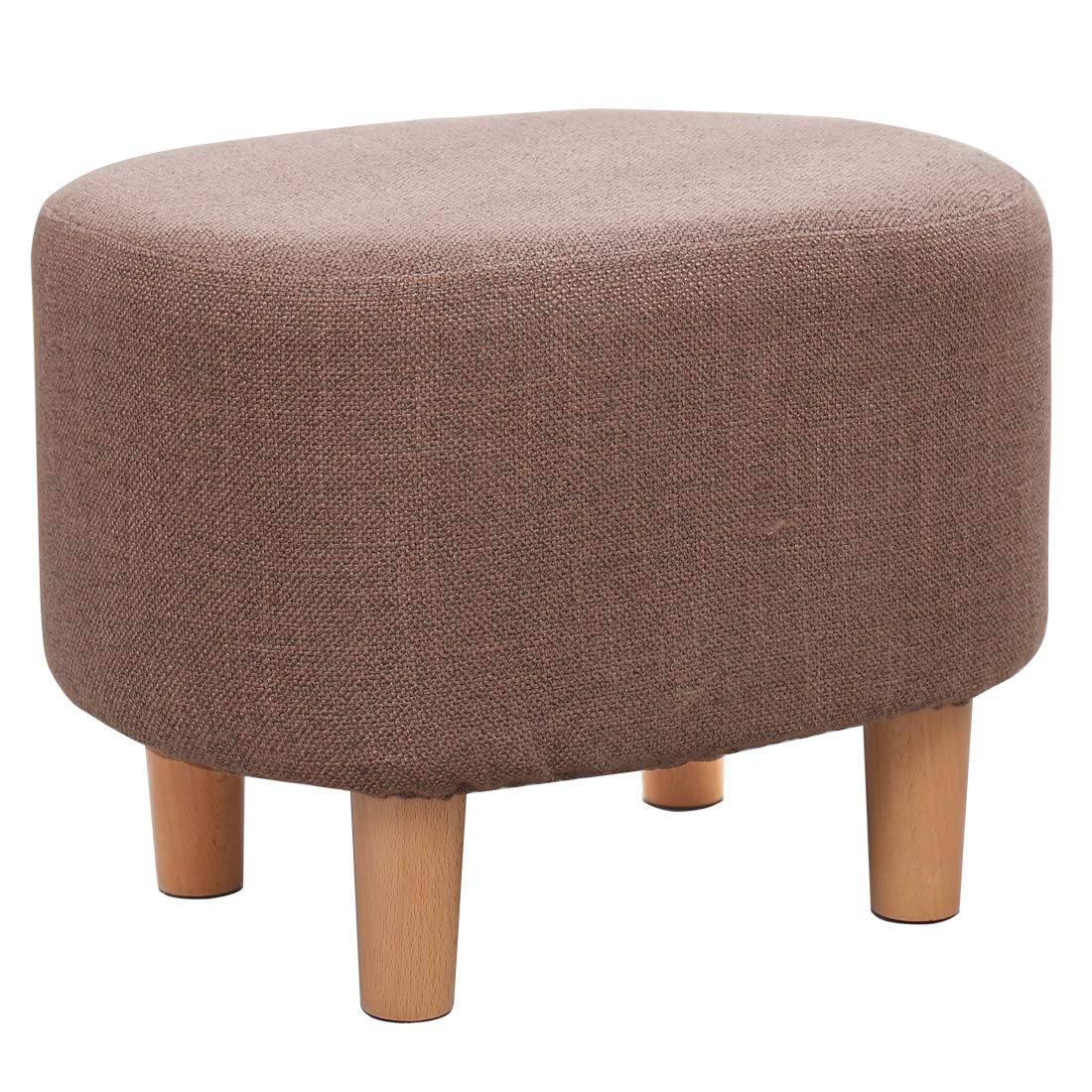 LEITING Ottoman Footstool Footrest Foot Stool Pouffe Padded Modern Home Living Room Bedroom Oval Seat with Removable Linen Stool Cover 4 Beech Wooden Legs (A-Brown)