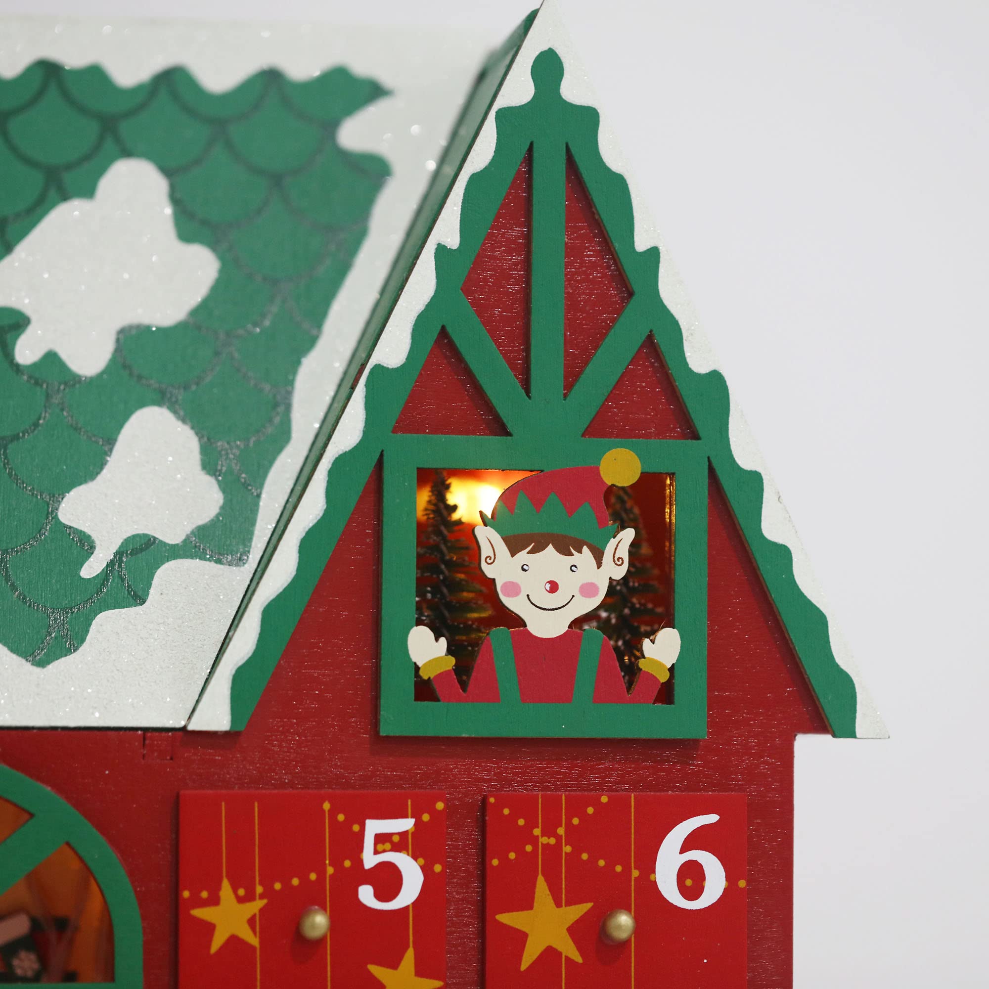 Weihnachten Adventskalender Haus aus Holz mit 24 Schubladen & LED zum Befüllen kleiner Geschenke Countdown bis Weihnachtsdeko Pioneer-Effort