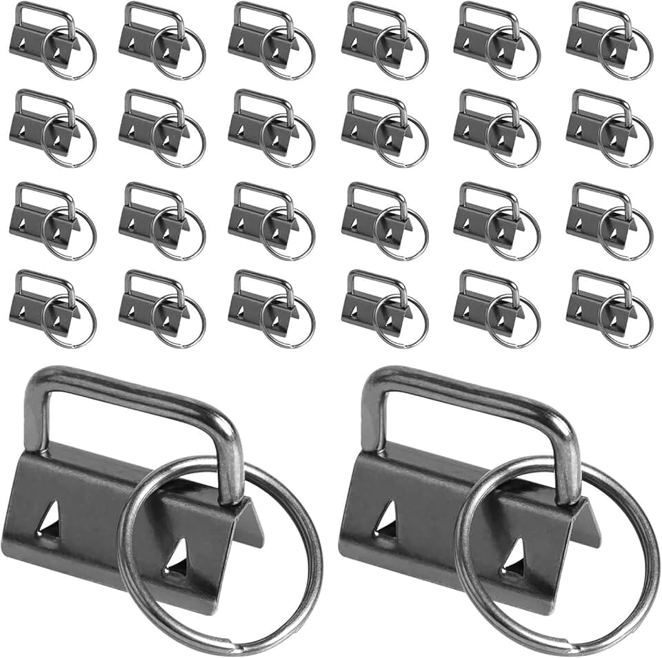 Dveda Dveda 100 Pcs 1 Inch Key Fob Hardware, Metal Keychain Wristlet with Keyrings, Wristlet Keychains for Women Men for Bags, Belt, Wallet, Ribbon and Other Hand Craft (Black)