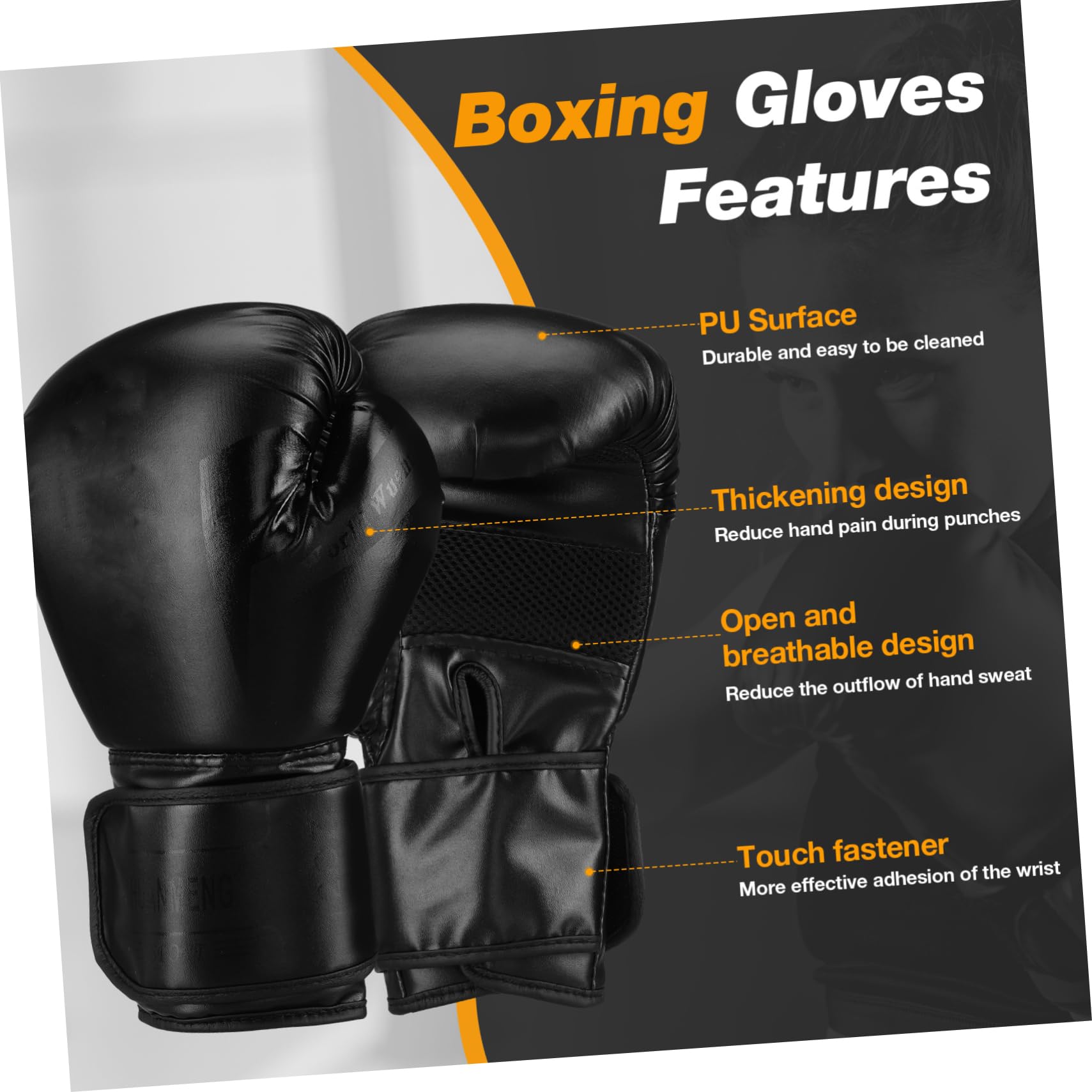 Guantoni da Boxe Neri in Pu 12 Once, Protezione Mani