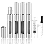 Kewjug 4 Pack Refillable Mini Perfume Atomizer BottlePortable Separate BottlesTravel and Outings Spray Boxes Dispensers 5ml/0.2oz (Silvery)