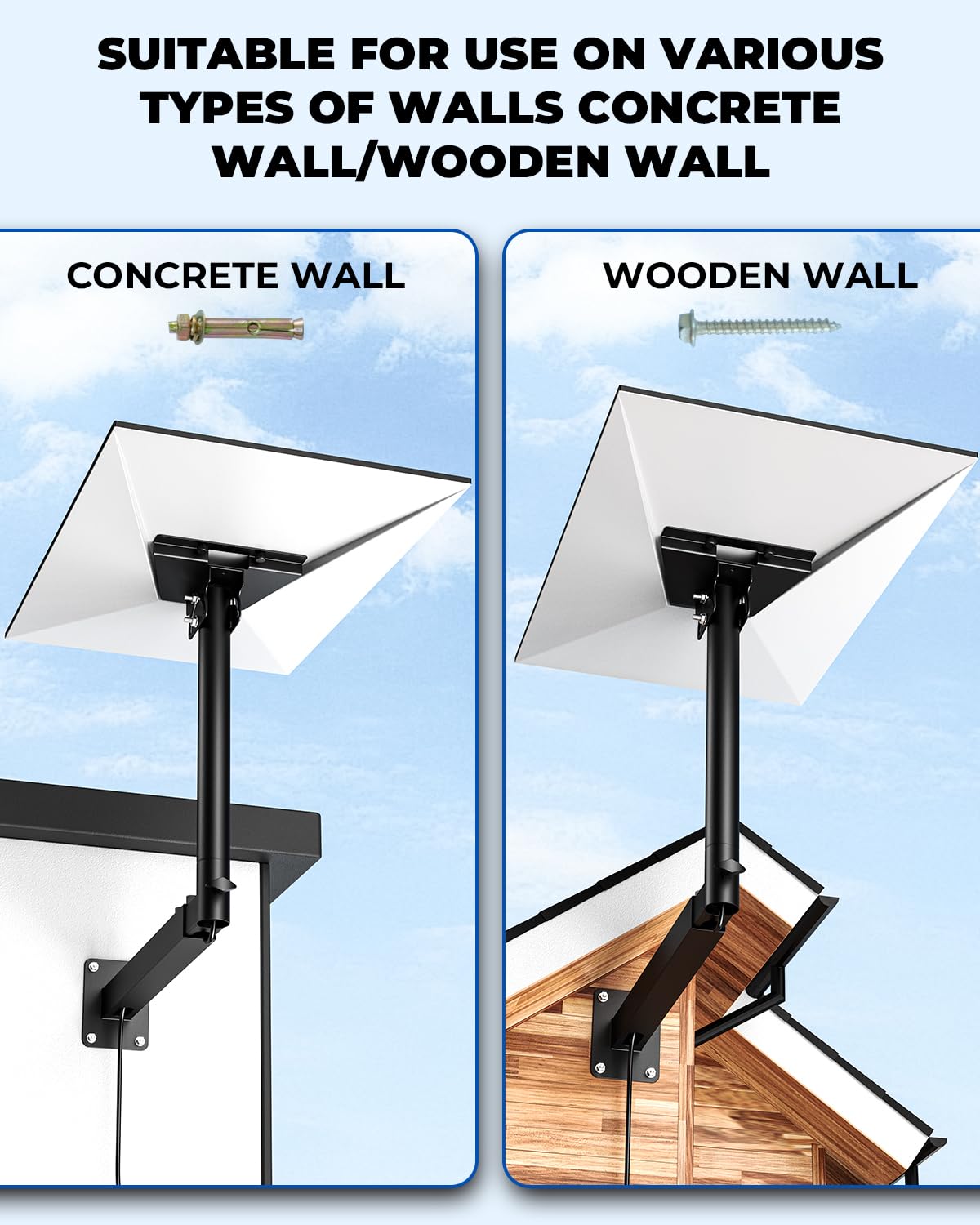 Starlink Mount, 360°Adjustable Starlink Gen 3 Mount Telescoping Support Arm with Pipe Adapter, Rustproof, Weatherproof for Concrete Walls and Wood Walls, Easy Installation Black - 4