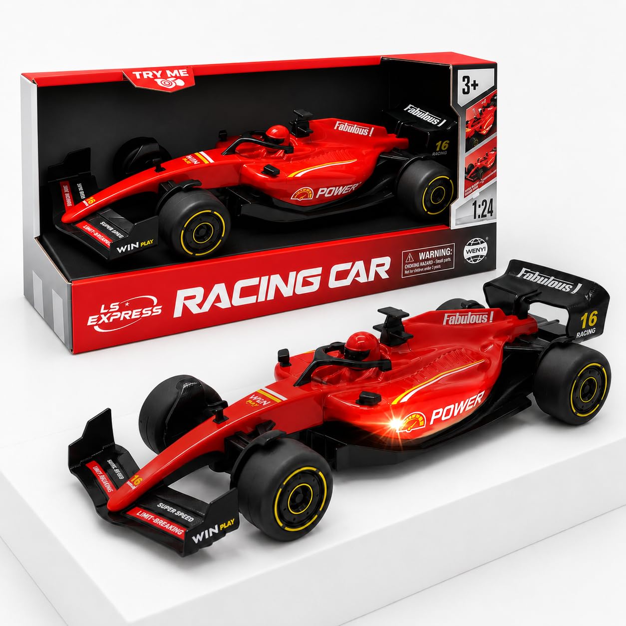 Toyana 1:24 Diecast Model Car - Pull Back F1 Car Model with Light & Sound Effects, Formula 1 Racing Car Toy Gift for Kids Age 3+