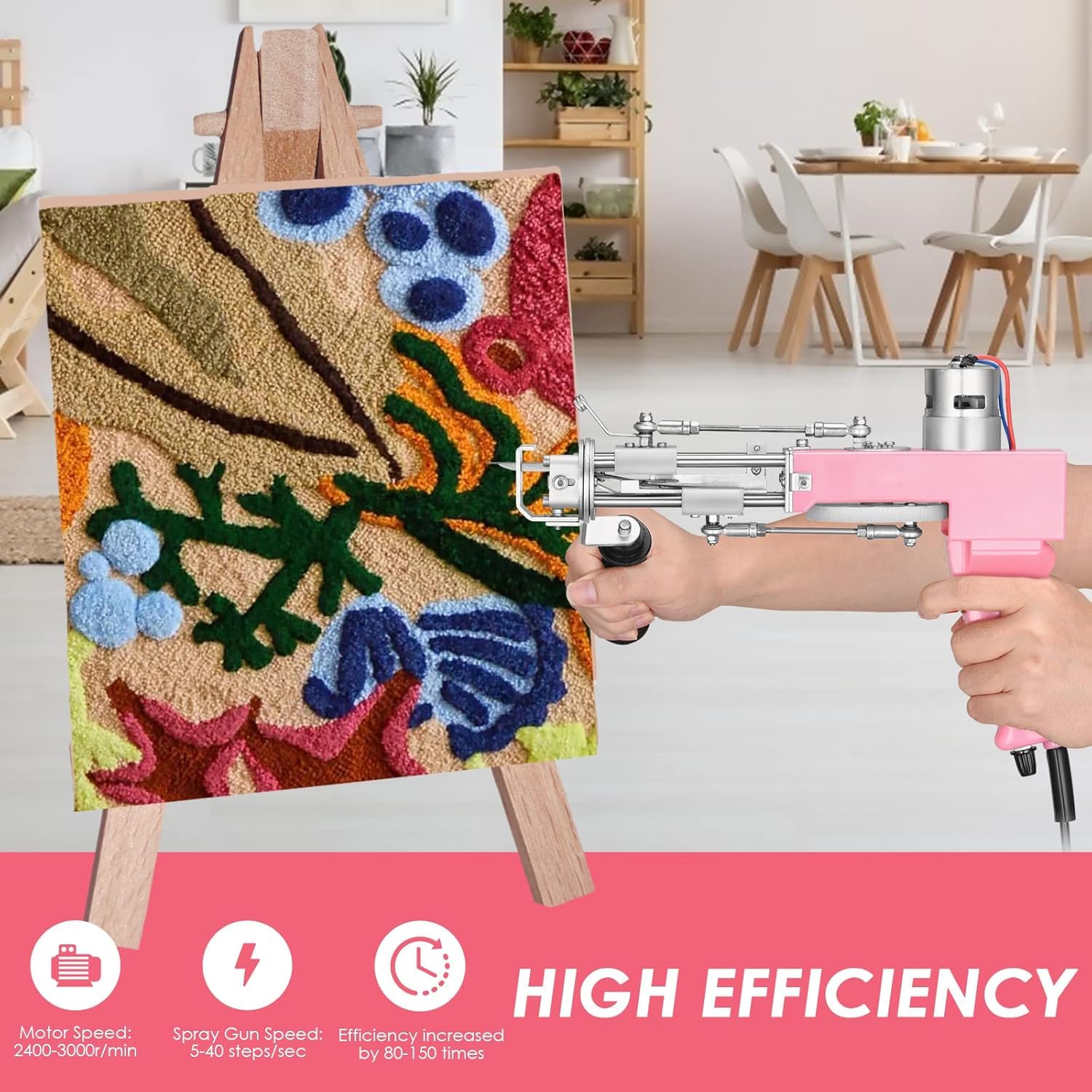 Tufting Gun 2 en 1,Pistola Tufting 5-40 Etapas/S Pistola de Tufting Eléctrica 7-21 mm Ajustable Máquina de Tejer Alfombras para Navidad Artesanía Alfombra Ropa Rosa