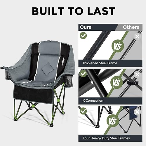 Miniatura 8 de Silla de campamento plegable de gran tamaño para adultos, sillas acolchadas resistentes para exteriores, silla de picnic grande y alta, XL con
