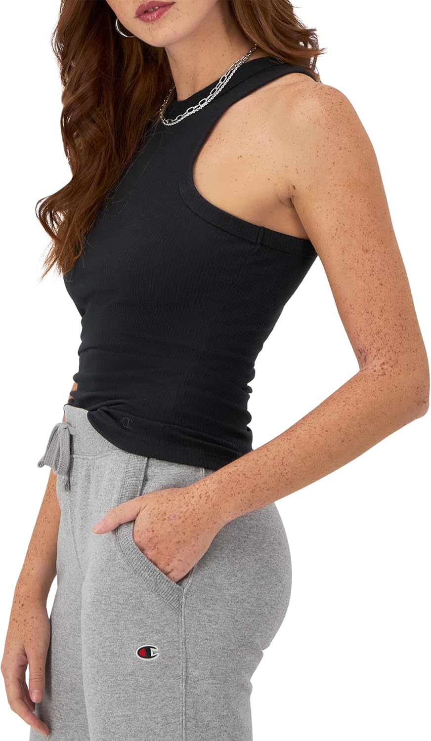 Champion Women's Tank Top, Ribbed High Neck Tank Top, Fitted Sleeveless Top for Women - Image 3