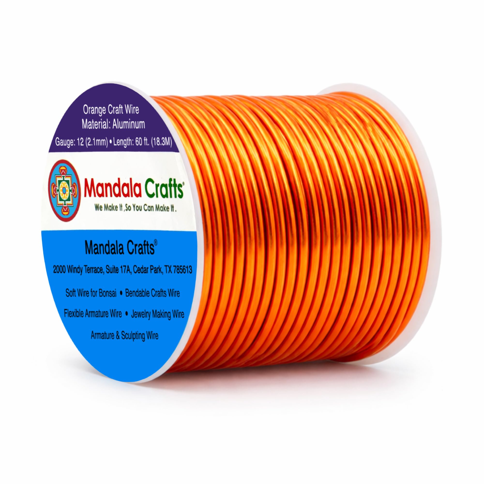 Mandala Crafts 12 Gauge Orange Anodized Aluminum Craft Wire, 60 FT