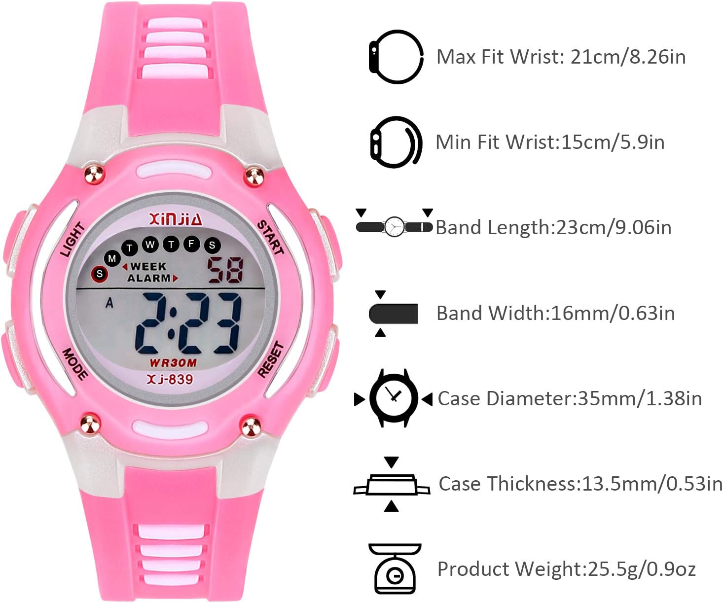 Diagram showing watch dimensions