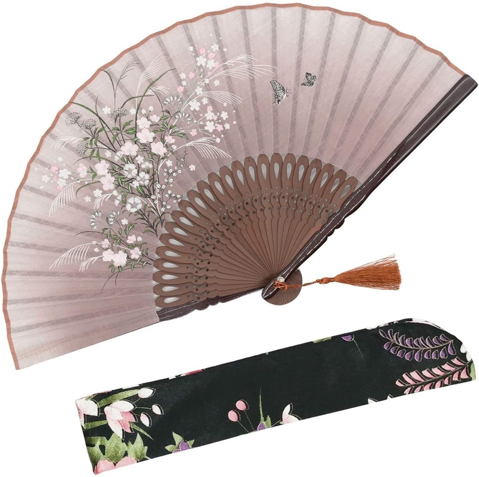 – THE WHITE SHOP 8.27"(21cm) Hand Held Folding Fans - Hand Fan with a Fabric Sleeve for Protection Handheld Fan Folding Hand Fan for Gifts - Chinese/Japanese Vintage Retro Style (Brown)