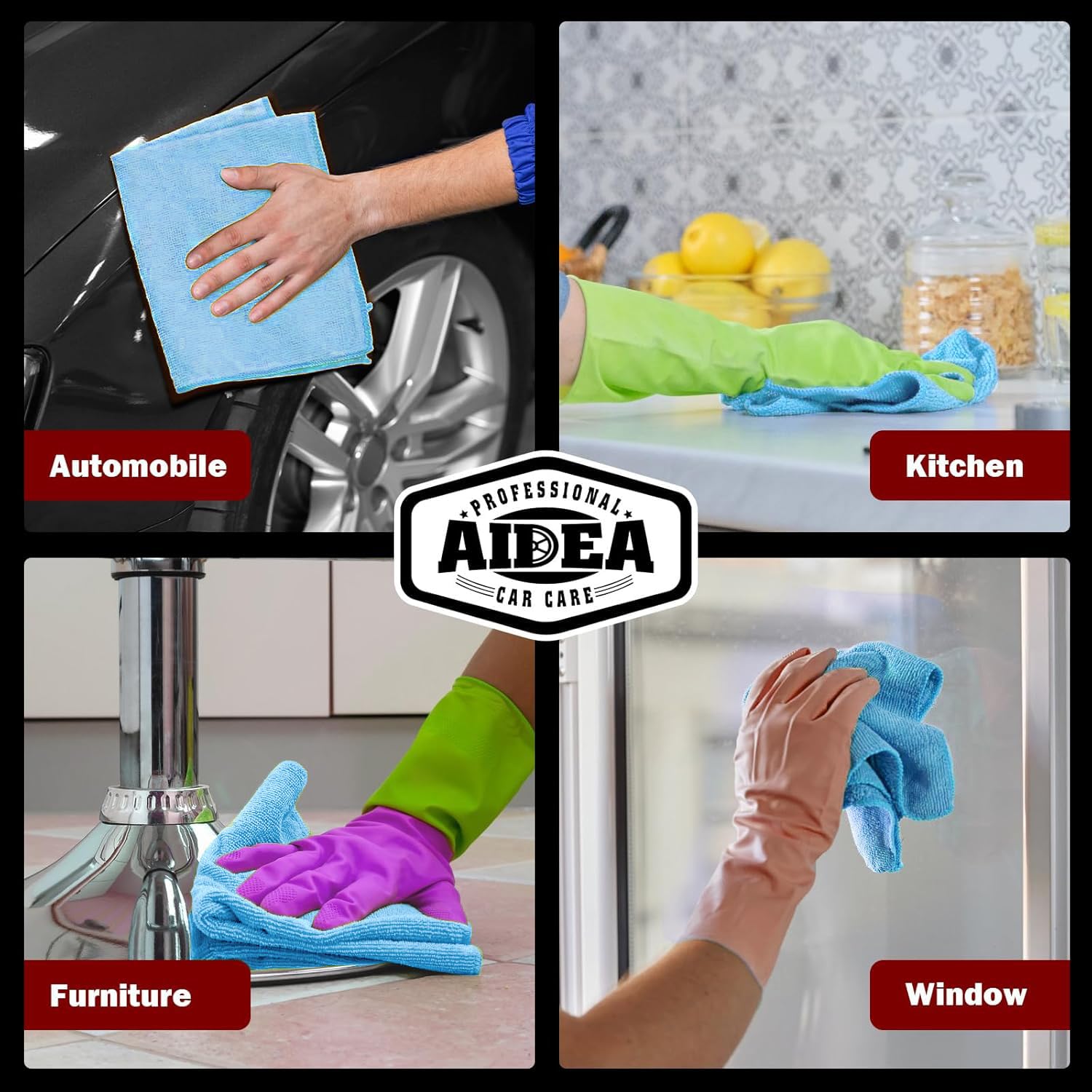 AIDEA Microfiber Cleaning Cloth Blue 150PK Shop Rags Microfiber Towels for Cars Dusting Cloth Lint Free Rags Absorbent — view 5