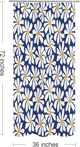 Miniatura 57 de Cortina de ducha floral de margaritas azules, cortina de ducha bohemia con flores de primavera para baño femenino, juego de cortina de ducha moderna