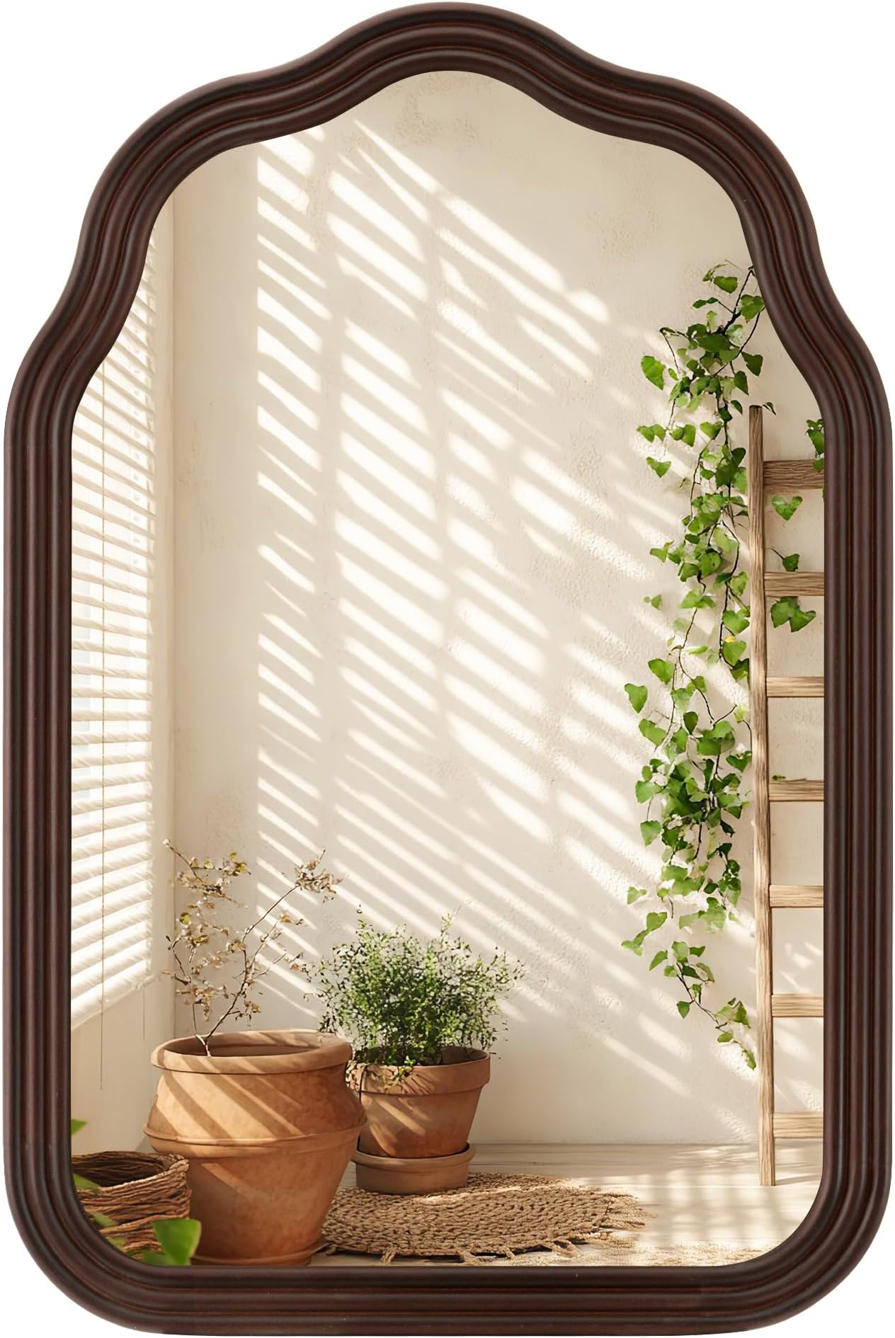 24x36 Inch Wood Arch Rustic Bathroom Mirror for Wall
