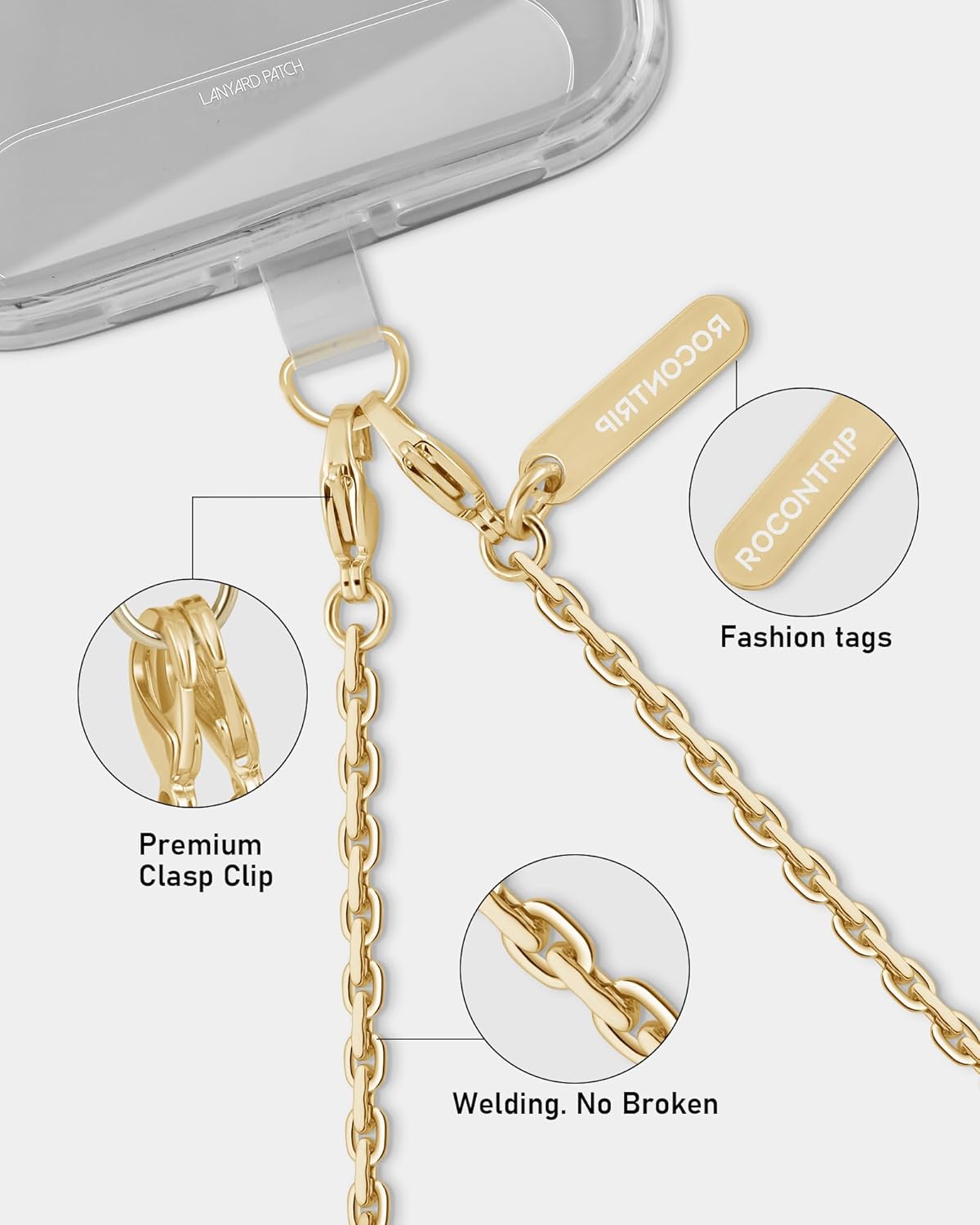 ROCONTRIP Phone Chain Crossbody Phone Strap with 2 Tether Tabs Detachable iPhone Lanyard Chain for All Phones Premium Metal Buckles,Non-rust,Unbreak Cellphone Neck lanyard for Travel Essentials - Image 3