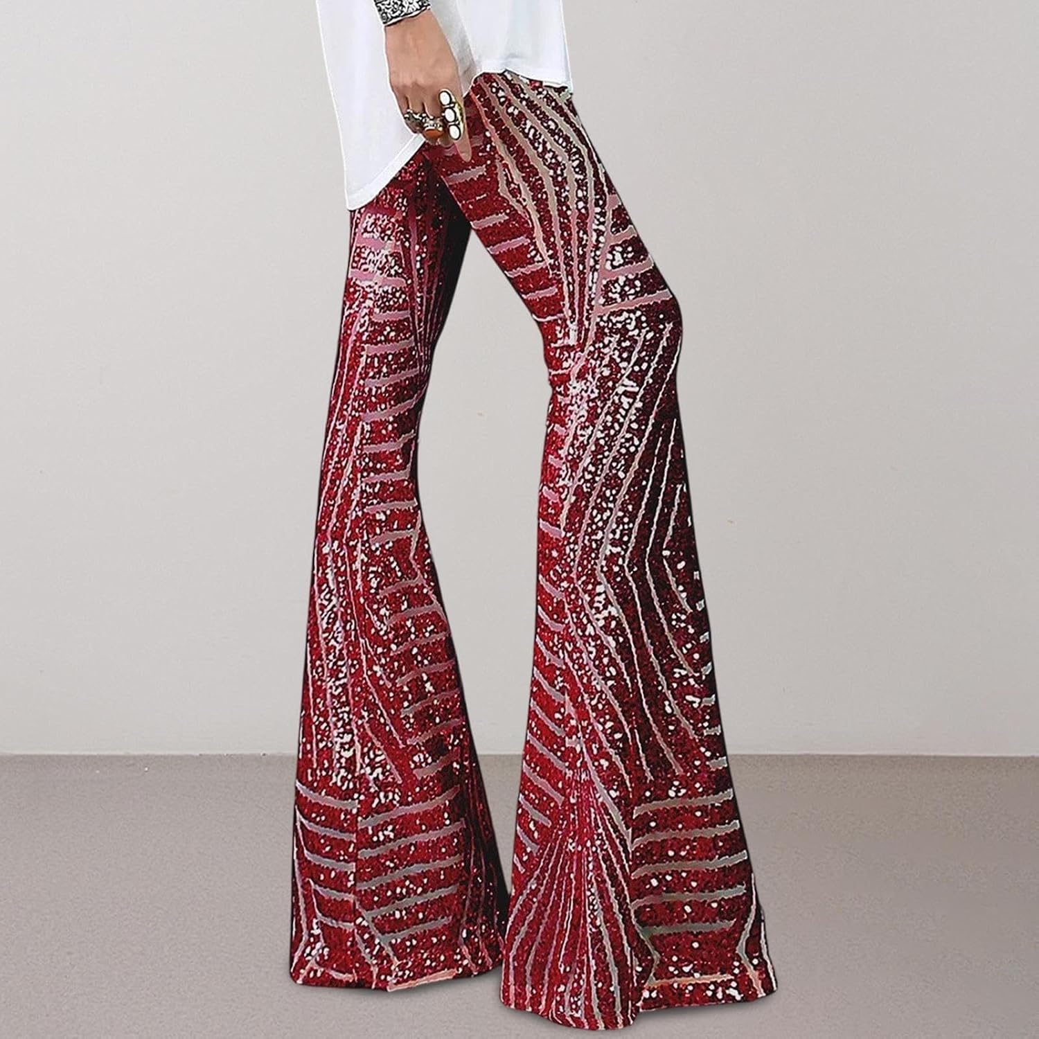Shiny Pants Women,High Rise Flare - Party Pants Glitter Disco Ball Costume | for Nightclub Prom Evening Dance