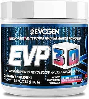 Evogen EVP 3D - Stim Free Pre Workout Powder for Men & Women | Sugar Free Non Stim Preworkout with Beta Alanine and Creatine for Energy & Pump | Blueberry Apple | 40 Servings