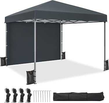 DWVO 3 x 3m Pop-Up Pavillon | wasserdicht Faltpavillon | Anti-UV Gartenzelt Partyzelt | mit Tragetasche und Seilen | für Camping Markt Festival (Grau+Einteiliges Tuch)