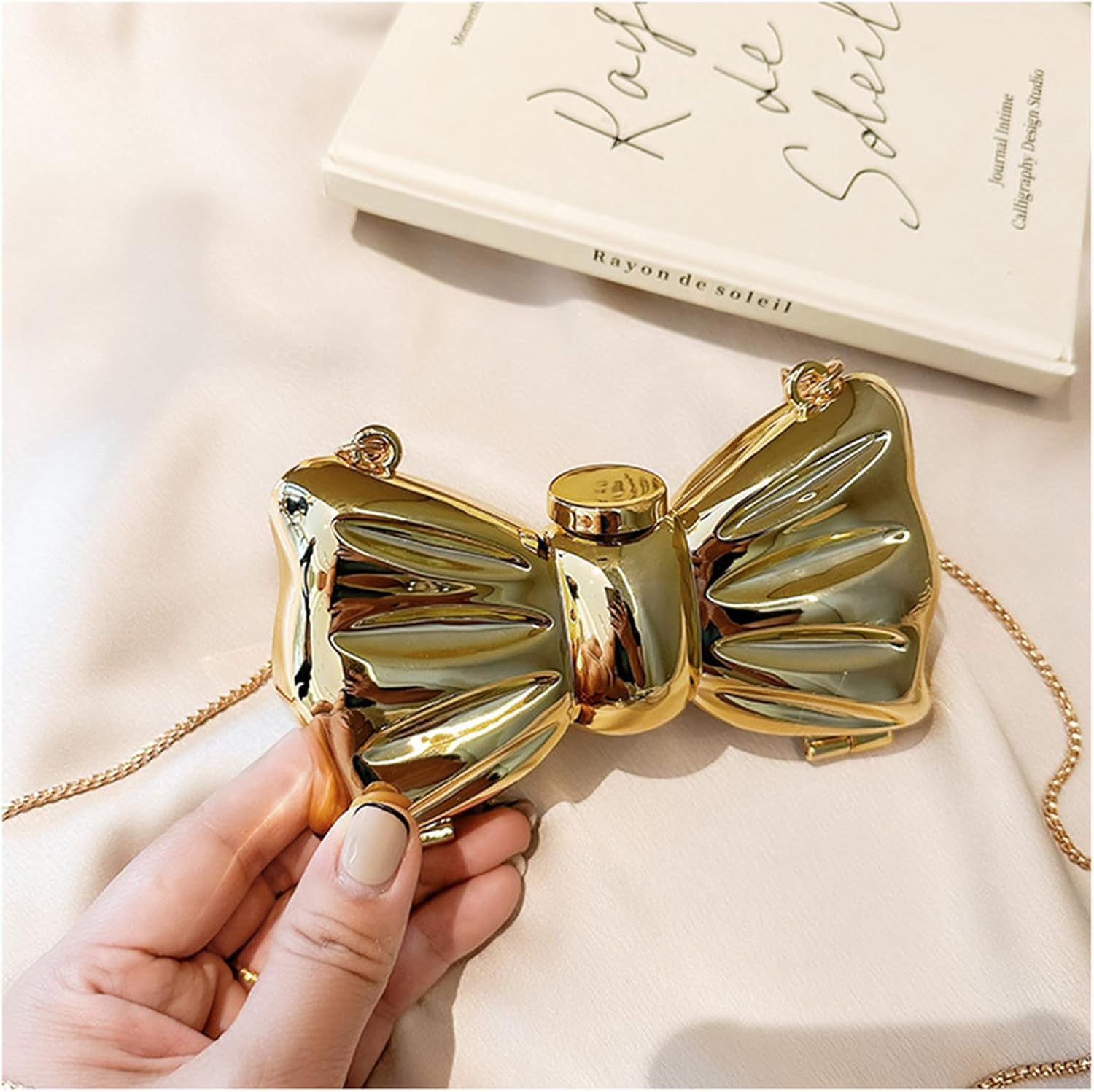 Bow Purse for Women Mini Bow Flower Clutch Purse Crossbody Cute Clutch Y2k Bow Metallic Small Party Mirror Handbag - Image 2