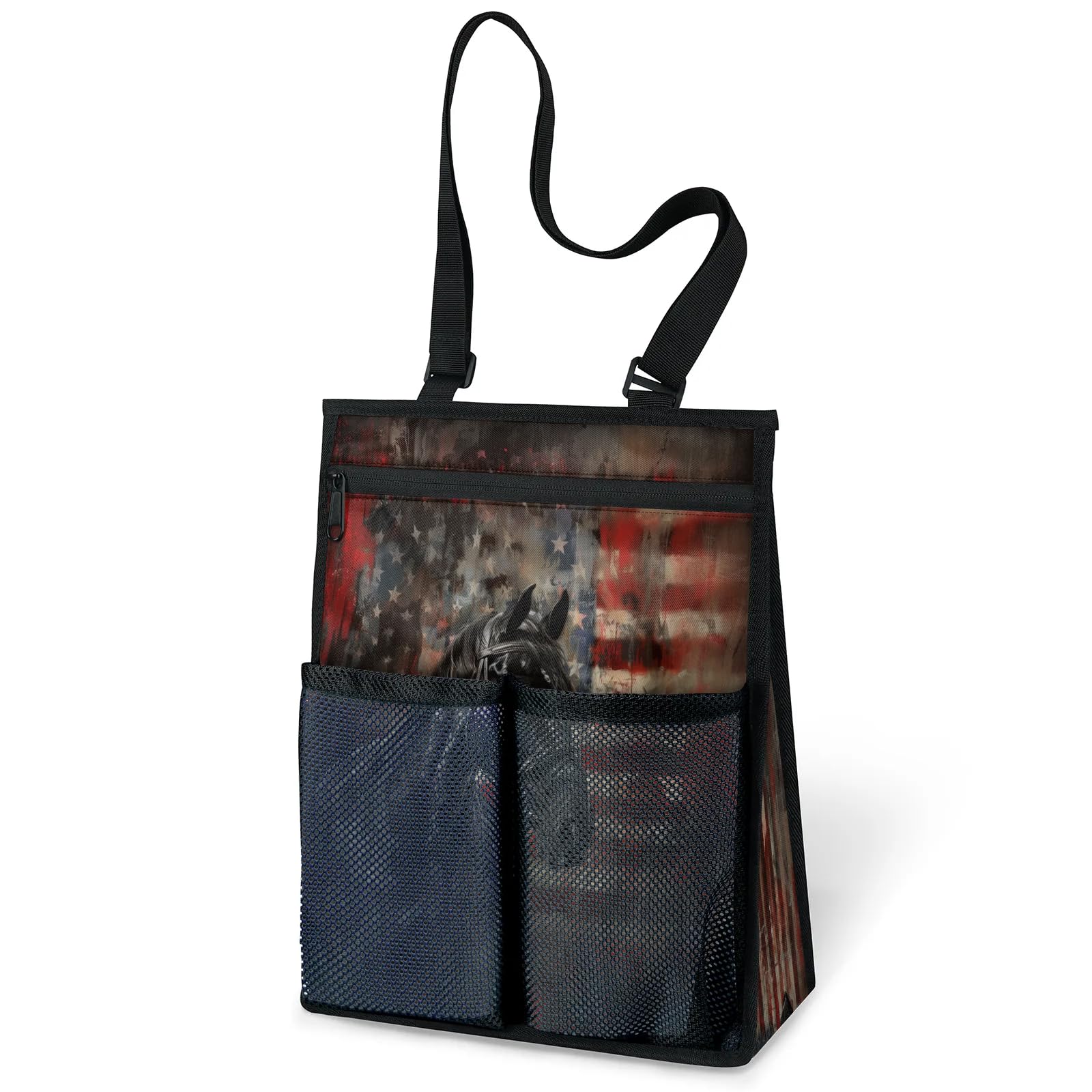 Ourtheme Horse American Flag Portable Shower Bag for Travel Gym Camp Beach Tote Shower Caddy Bags Hanging Toiletry