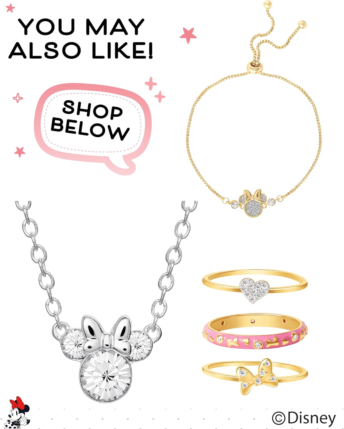 Disney Minnie Mouse Jewelry, Crystal Birthstone Silver Plated Hoop Dangle Earrings, Latch Back