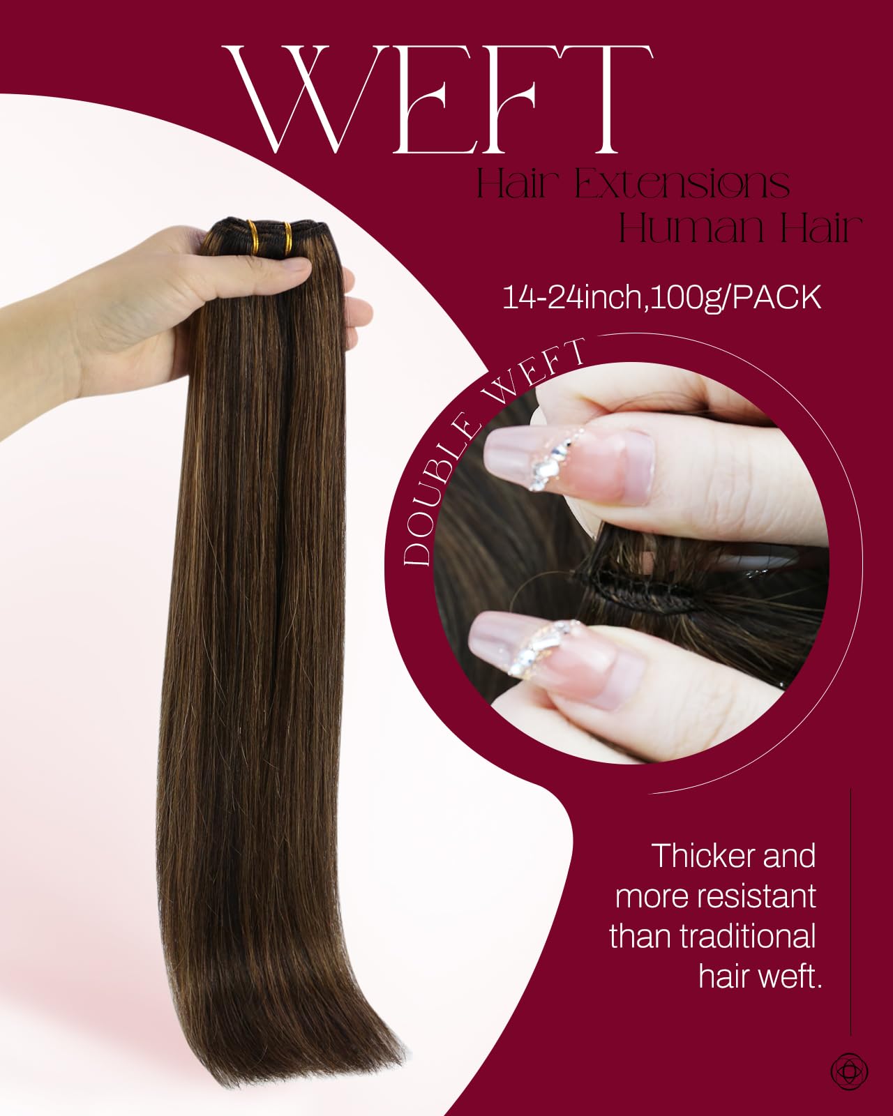 Moresoo Weft Hair Extensions Real Human Hair Darkest Brown Mixed with Chestnut Brown Weft Hair Extensions Remy Human Straight Hair 18 inch 100g/Pack #P2/8 - Image 2