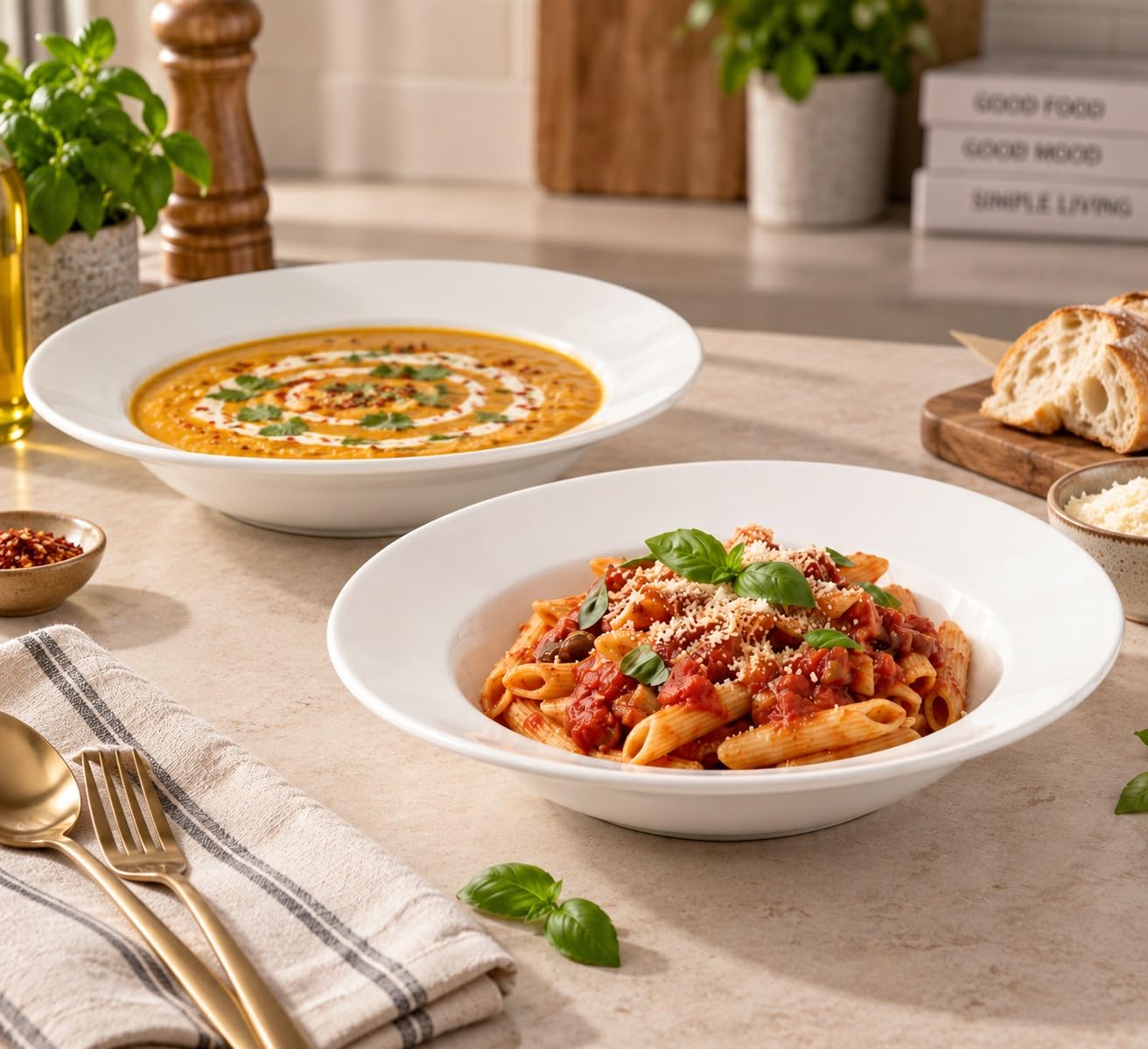 IndusBay 9 Inch Pasta Bowls - Set of 2 -2 IndusBay 9 Inch Pasta Bowls - Set of 2 -2
