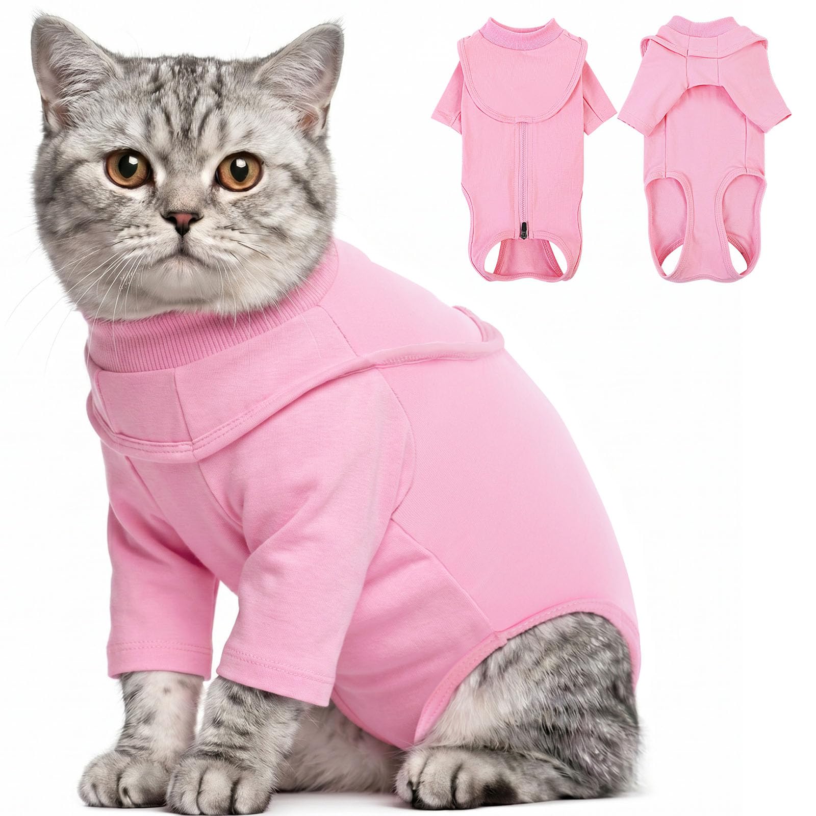 CITÉTOILE Tutina Post-Operatoria per Gatti in Puro Cotone | Body Medico per Gatti con Cerniera, Maglietta Protettiva in Cotone Morbido, Abbigliamento Post-Chirurgico Gatto con Maniche