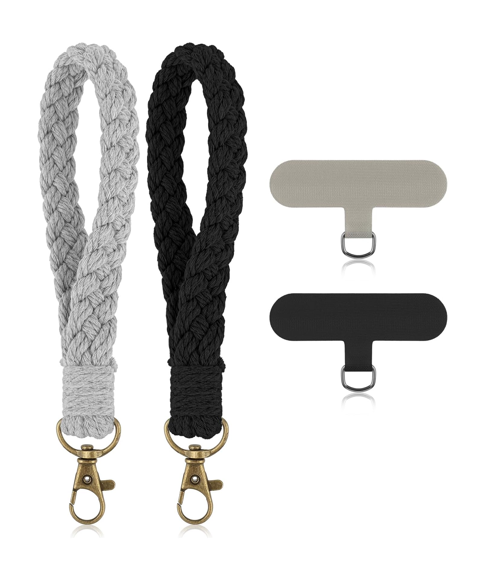 2 Pcs Mobile Charms, Phone Lanyard, Phone Charms, with Tether Adjustable Charms for Phone Case Handwoven Lanyard for Phone Suitable for All Smartphones (1 Black and 1 Grey)