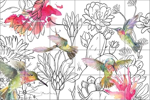 Evelia Art - Azulejo para pájaros, colibríes del desierto 3 de Evelia Art para cocina, baño, ducha, mural de cerámica (azulejos de 25.5 x 17 - 4.25