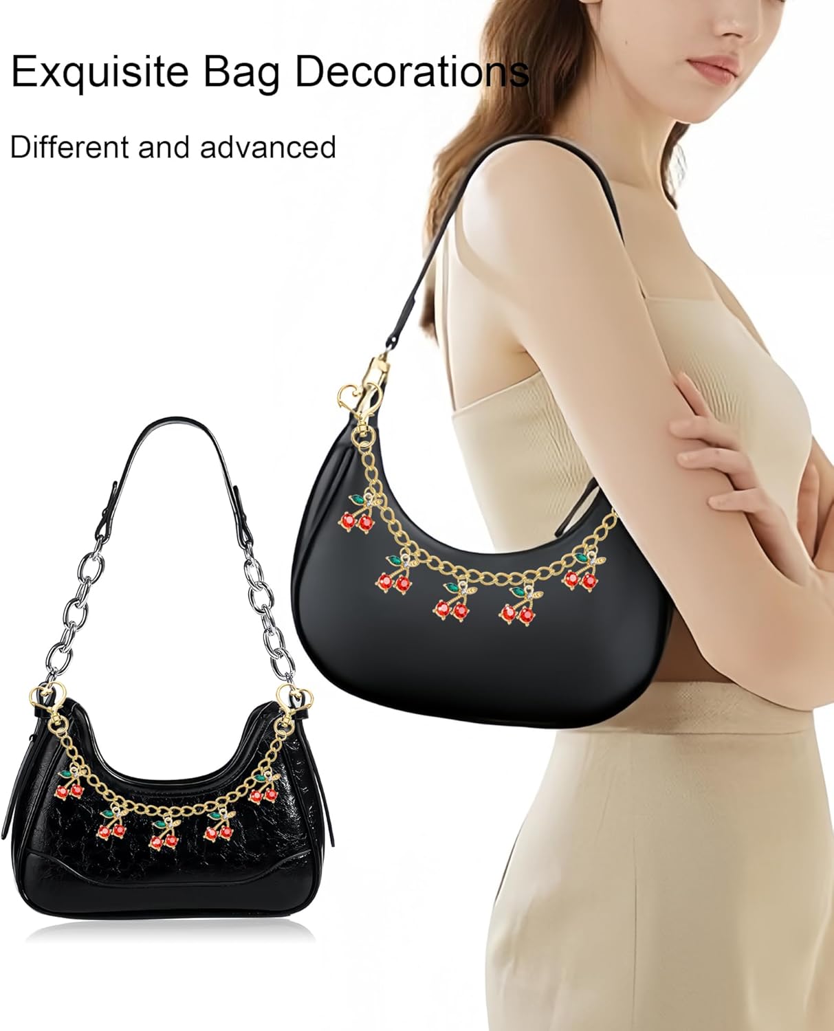 LAEKOU Gold Cherry Keychain Bag Charms for Women, Cute Heart Bag Charms Charm Accessories for Purse Handbags Decorative - Image 5