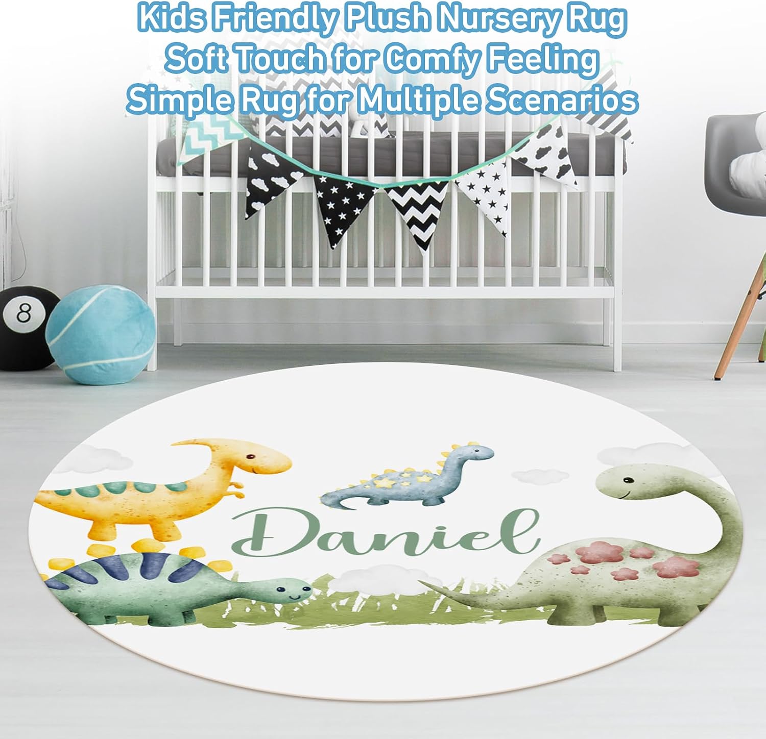 Personalized Baby Crib Bedding Set - 5 Piece Crib Set Green Dinosaur Design for Baby Kids - Custom Name Blanket with Dotted Backing - Nursery Crib Bedding Gifts for Unisex Newborns