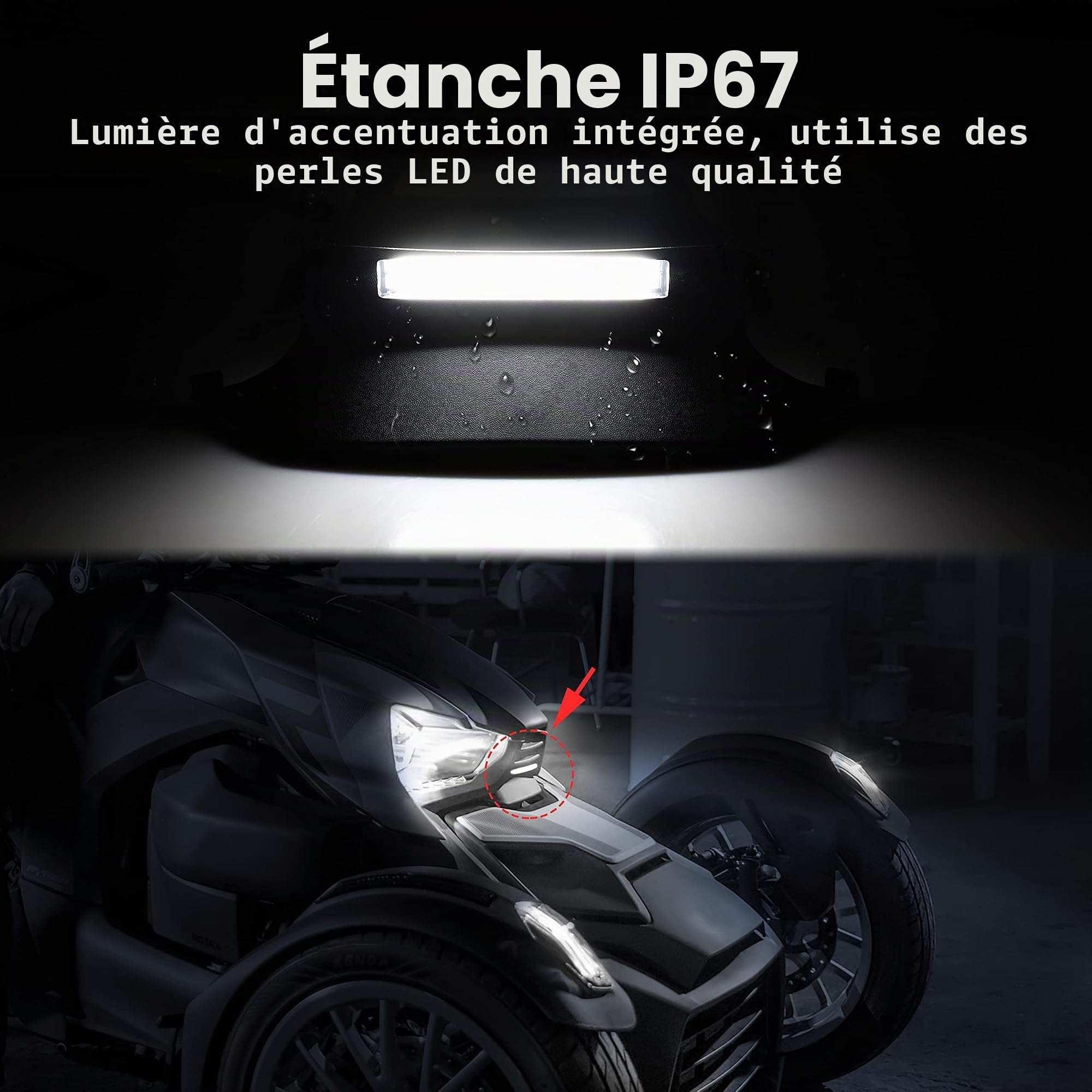 SAUTVS Carénage central avant avec lumière d'accentuation pour Can Am Ryker, carénage avant central noir avec lumière d'accentuation pour Can-Am Ryker 600 900 Rally Edition 2019-2024 Accessoires