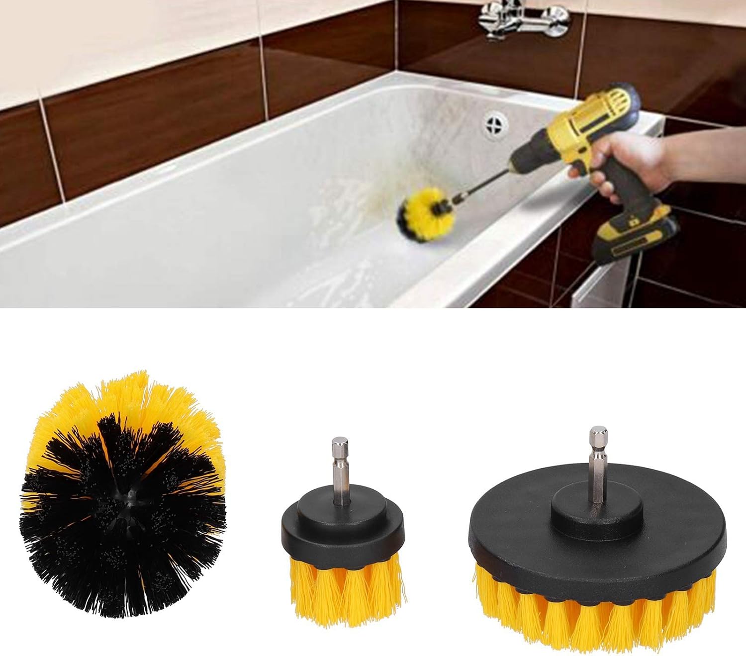 Drill Brush Set, 3 Different Sizes Bathtubs Durable Power Scrubber Kit