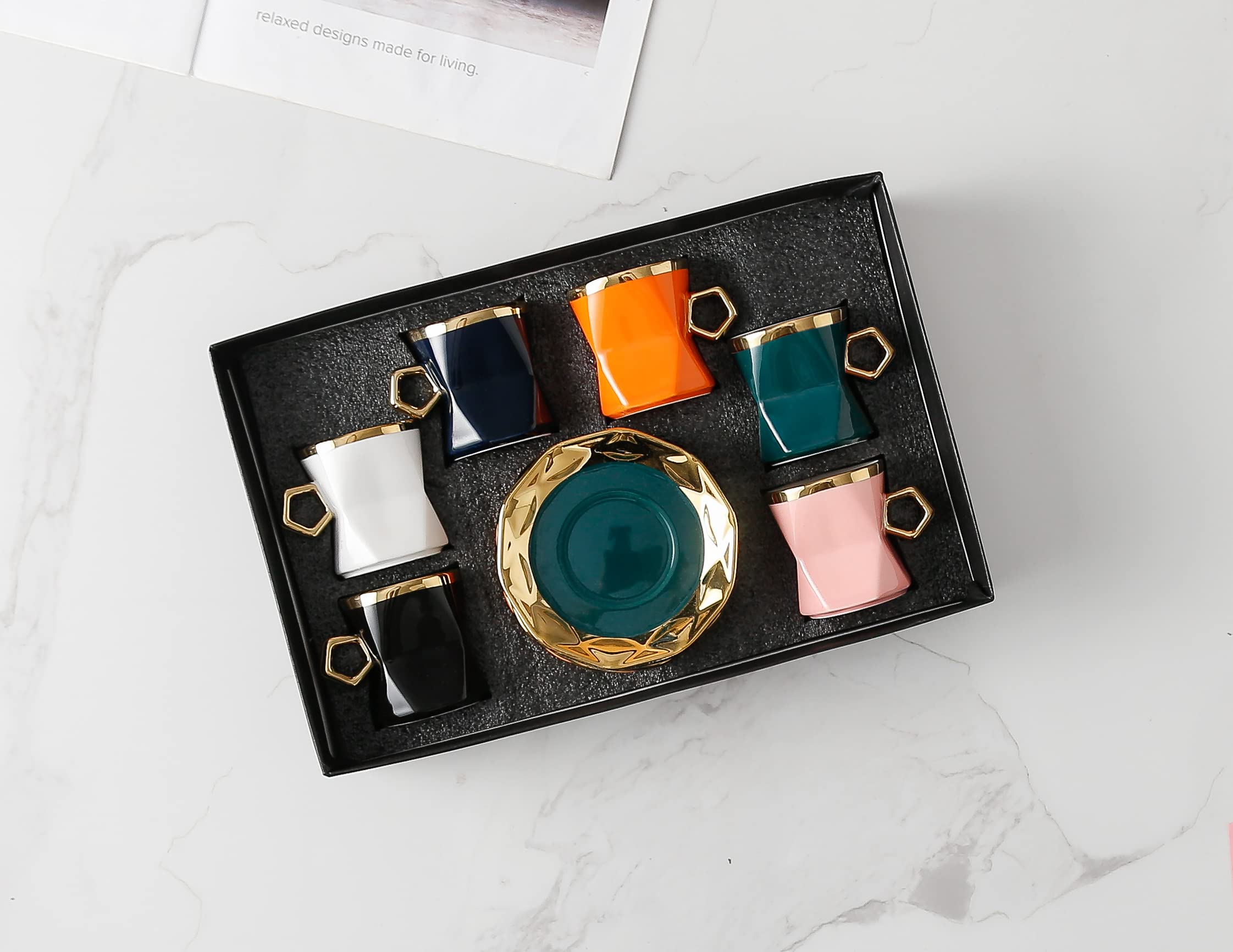 V A V 12-Piece Porcelain Coffee Cups (100 cc = 100 ml) & Saucers Set For 6 people