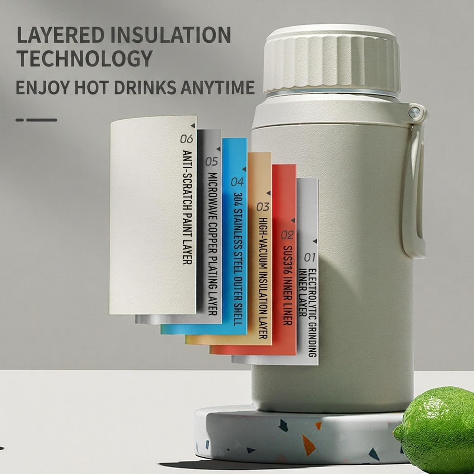 Botella de agua de acero inoxidable 316 de 1 L/1,5 L, termo aislado al vacío con infusor de té desmontable, sin BPA, taza de viaje a prueba de fugas, mantiene el calor y el frío durante más