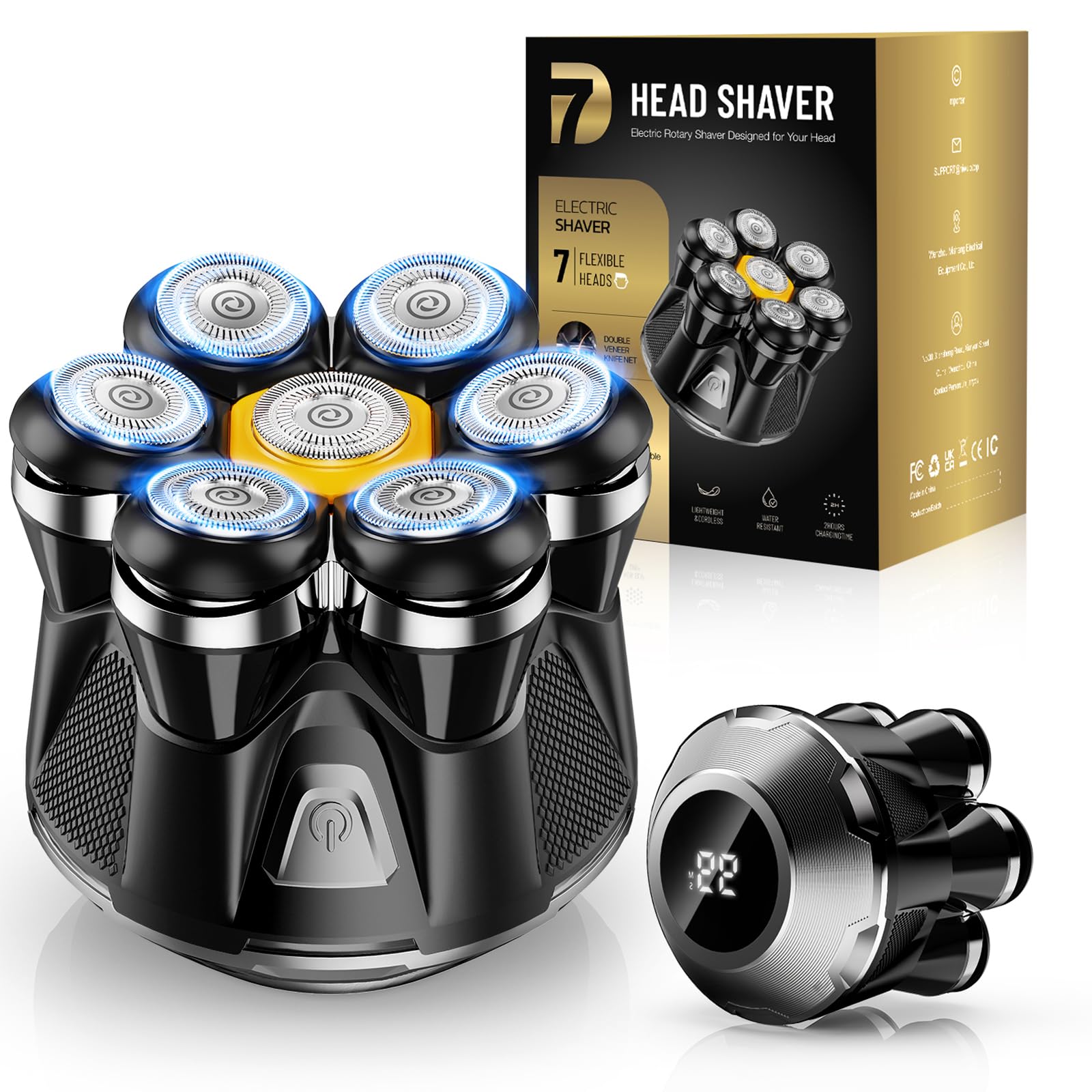 7D Head Shaver for Bald Men: IPX7 Cordless Electric Bald Razor 2026 Upgrade Light Black