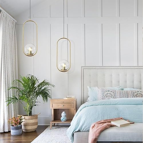 Miniatura 7 de BOKT Lámpara colgante moderna de mediados de siglo con globo grande de 1 luz, lámpara colgante minimalista de latón dorado para isla de cocina,