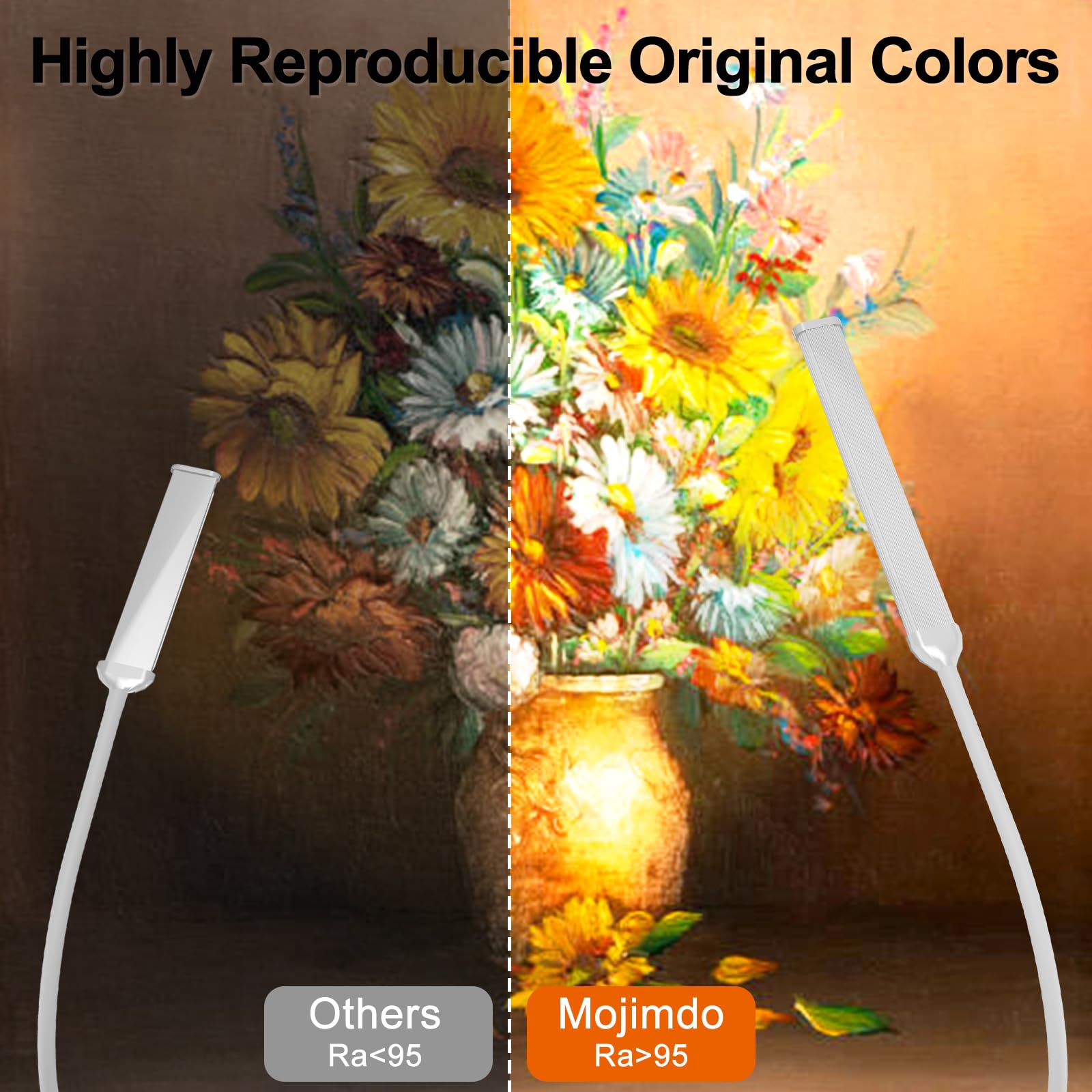 Mojimdo Lampka biurkowa 77 LED z pilotem [Imponująca moc świetlna] 70CM Lampka zaciskowa, 3 kolory & 10 poziomów jasności, 360° Elastyczna z ładowarką USB