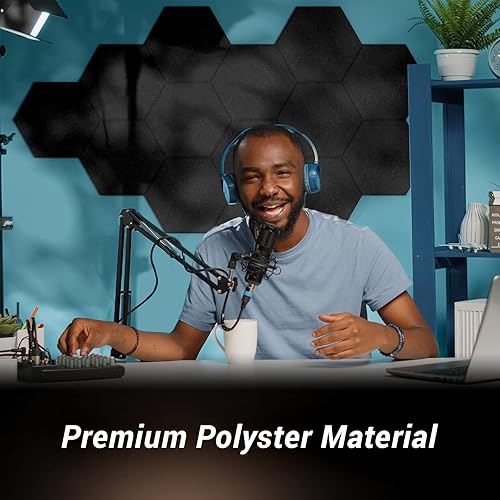 Miniatura 2 de Paquete de 12 paneles acústicos hexagonales, TONOR 12" x 10" x 0.4" paneles insonorizantes de alta densidad para paredes, panel de espuma de Negro