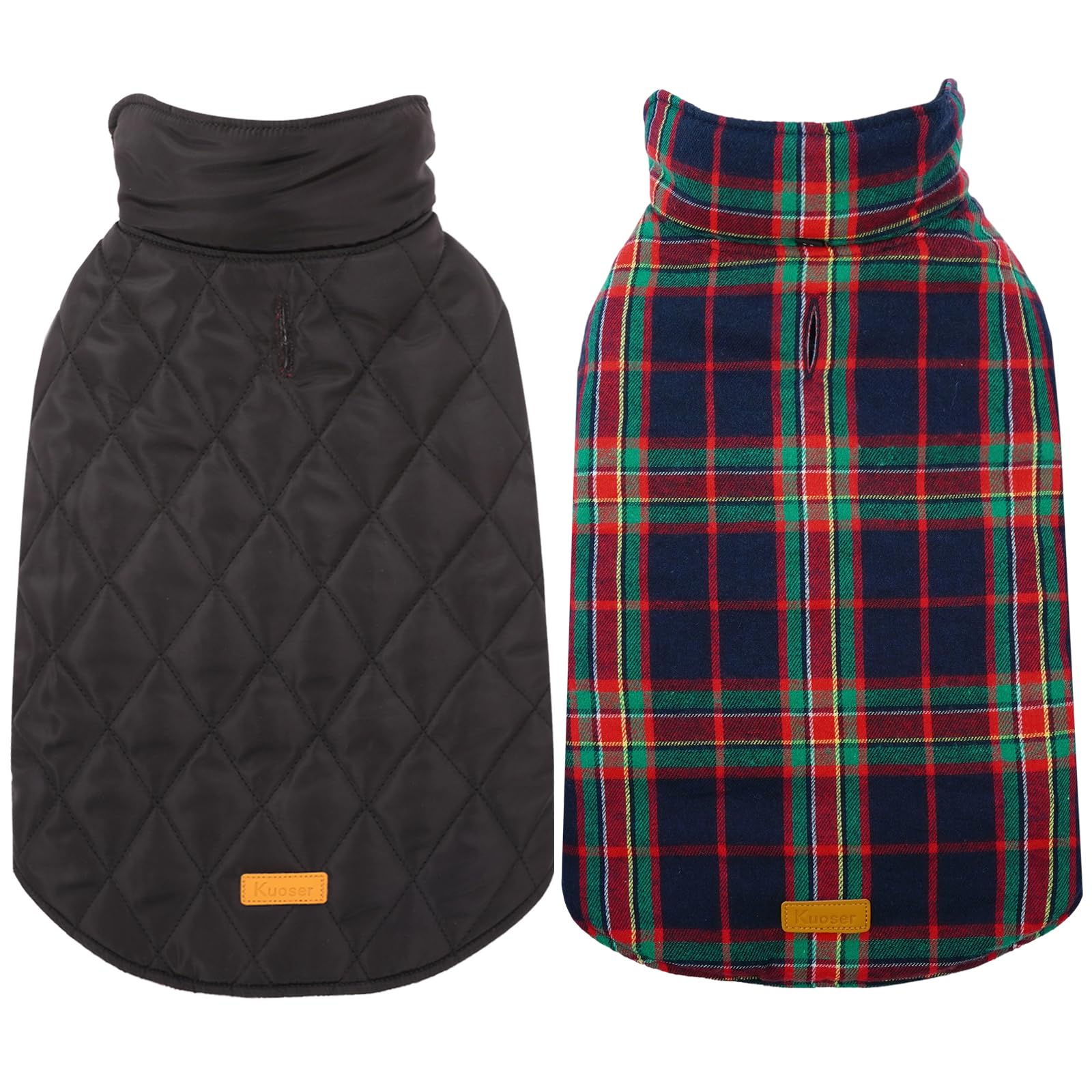 Kuoser Waterproof Dog Coat, Warm Reversible Dog Jacket with Leash Hole