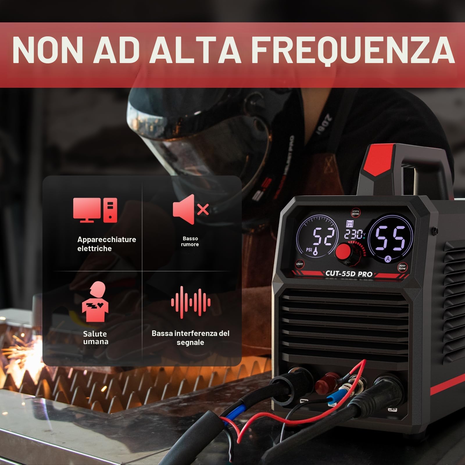 YESWELDER 55Amp Taglio Plasma ad Arco Pilota senza Contatto Non-HF, Ampio Display Digitale LED, Spessore Massimo di Taglio 20mm, 230V Macchina per Taglierina al Plasma
