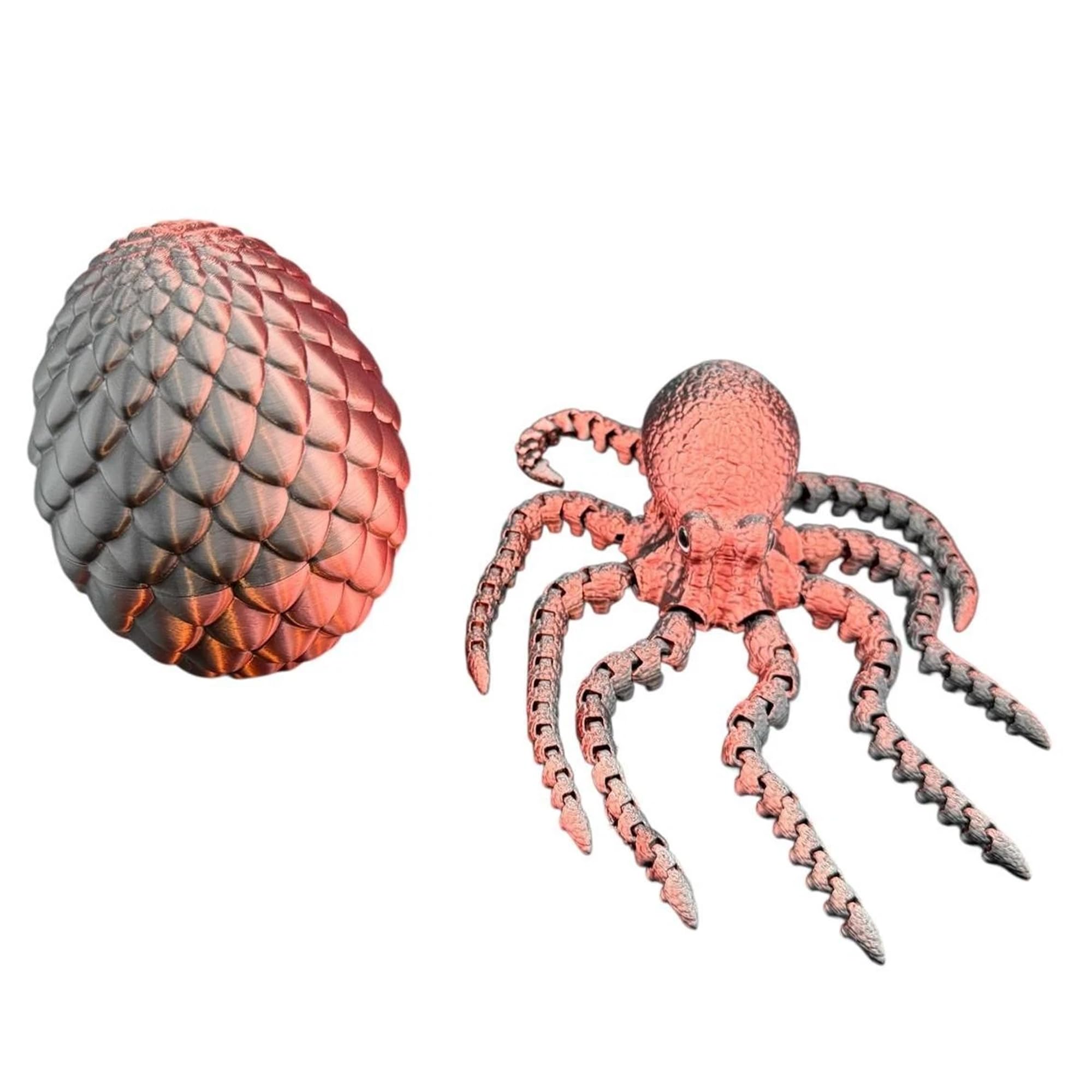 3D Printed Octopus Figure – Flexible Articulated Sea Creature Toy with Movable Tentacles for Interactive Play, Poseable Marine Animal Model, Collectible Desk Decor for Kids & Adults - Red Black
