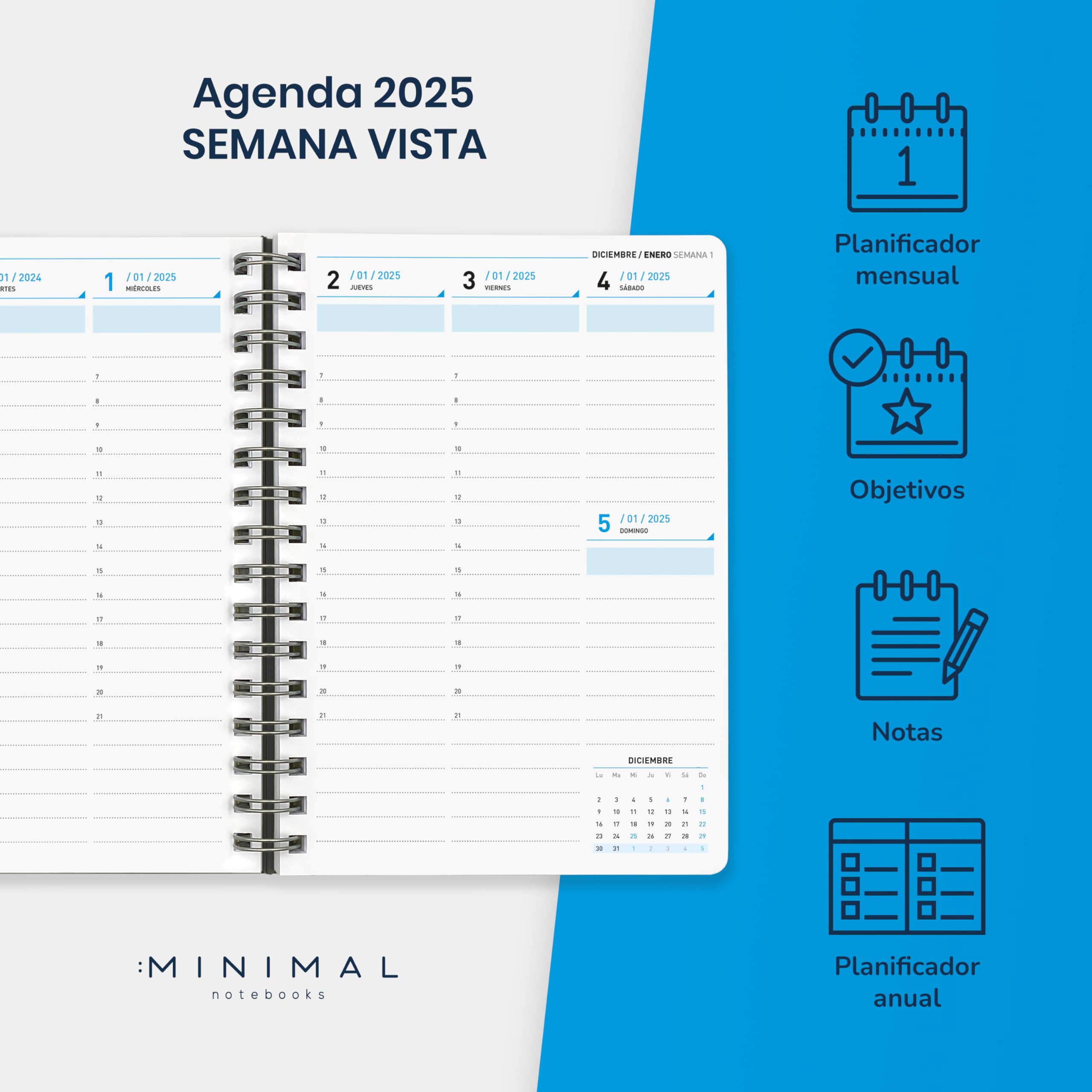Agenda 2025 Espiral Finocam Agenda 2025 Finocam - Vista Semana Horizontal - Catalán - Espiral - Enero A Diciembre 2025 Polipropileno Goma Elástica