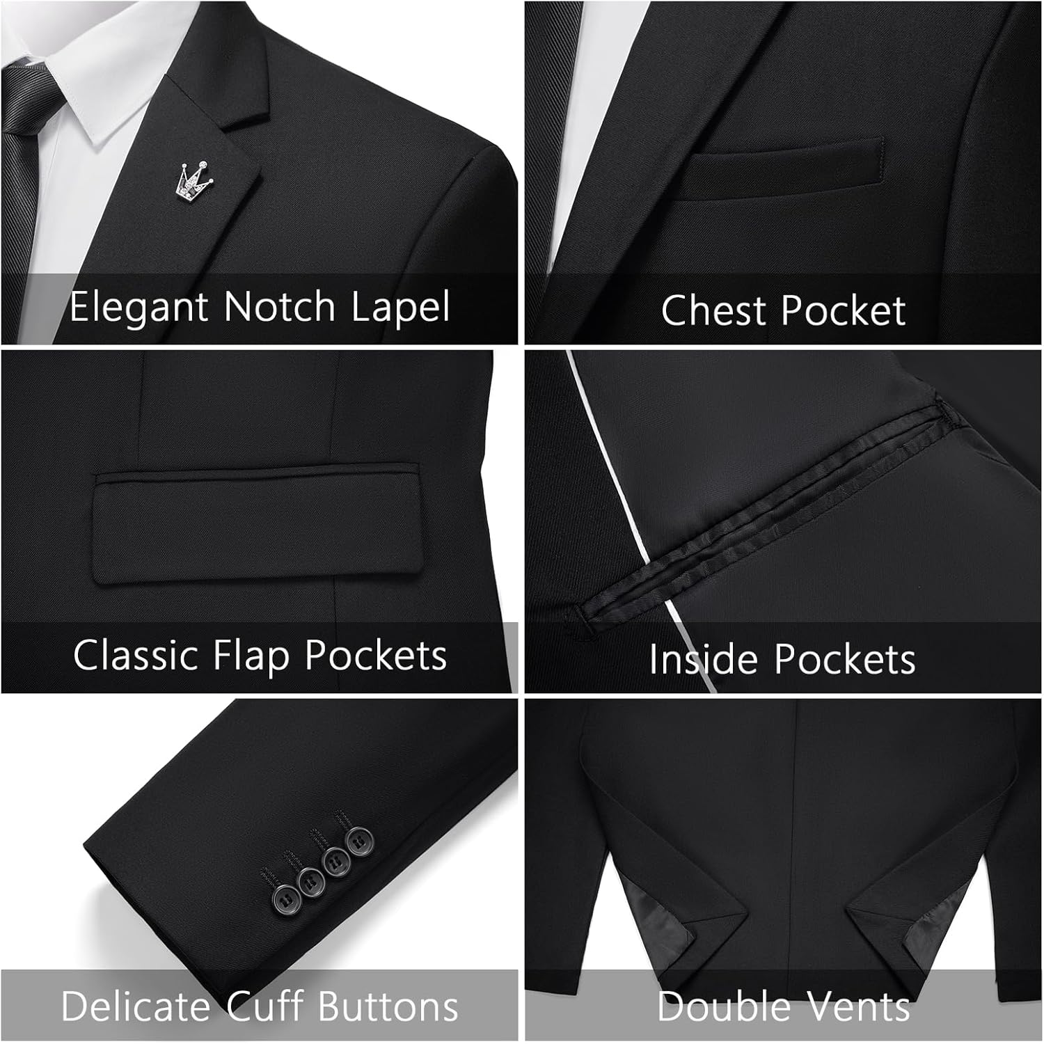 MAGE MALE Mens 2 Piece Suit Slim Fit Solid Wedding Prom Tuxedo Suit with One Button Notch Lapel Blazer and Pants - Image 5