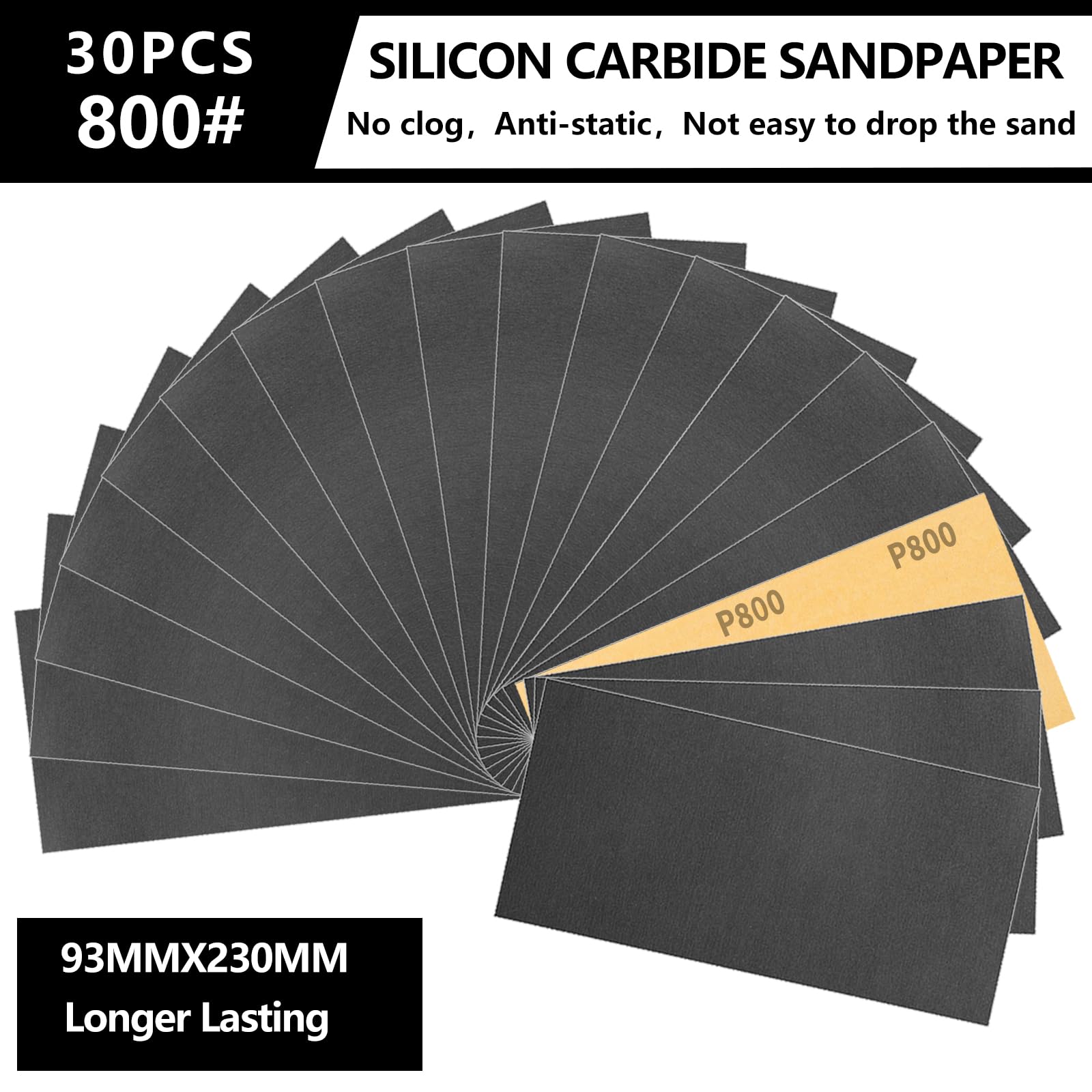 Sruhrak 30 Pieces Sandpaper 9.3 x 23 cm Waterproof Sanding Paper 800 Grits Sanding Sheets Set for Wood Metal Automotive Plastic Surface Preparation - Image 3