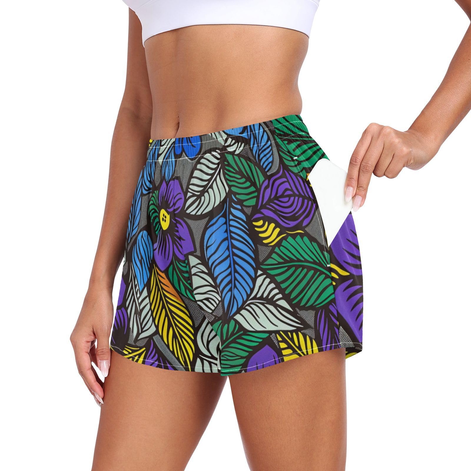 EtherSpher Purple-Blue Flowers Womens Athletic Shorts Loose&Comfy Lady Biker Shorts for Running Yoga Sports Beach Shores para Mujeres L