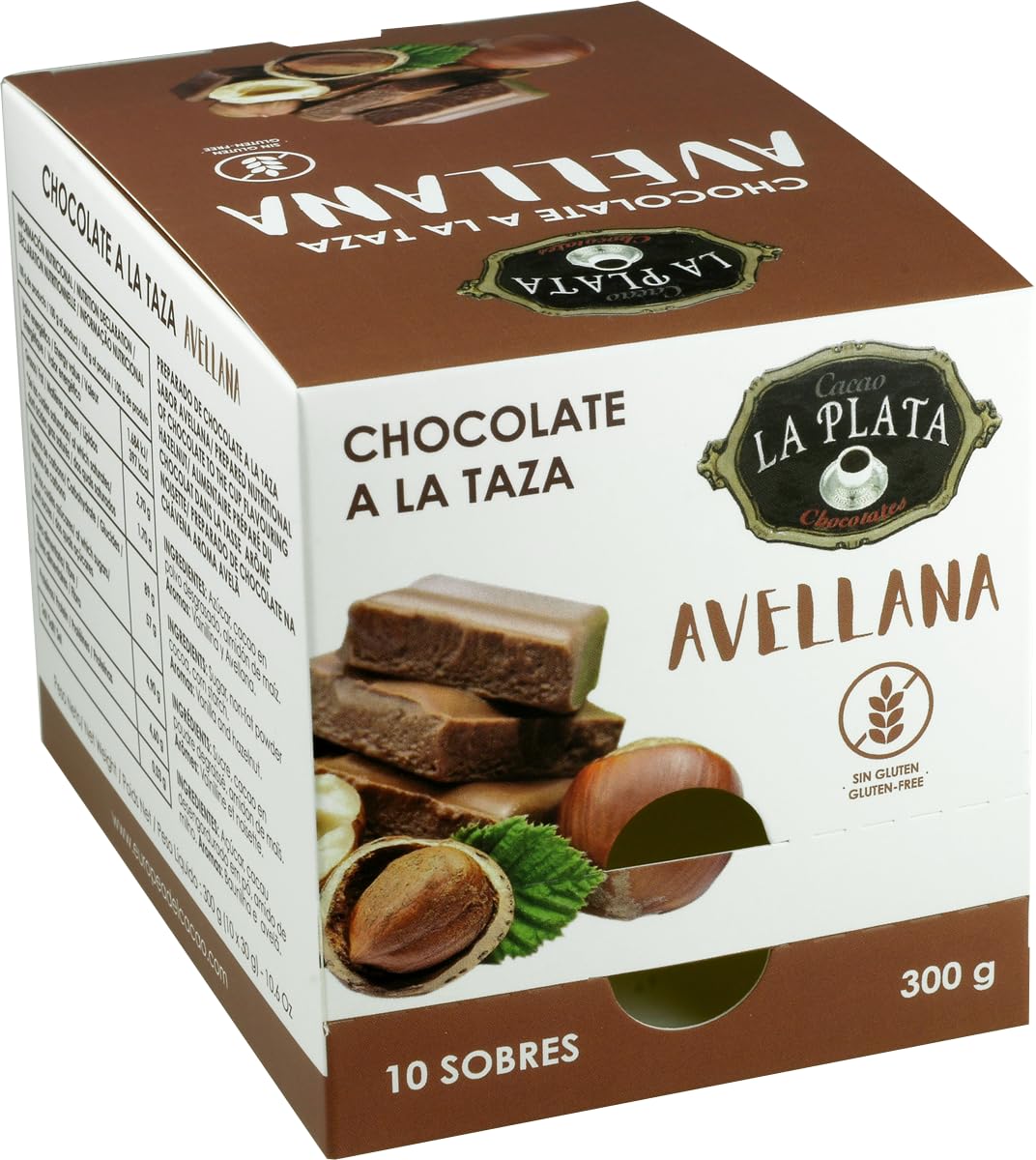 Spanish Hot Chocolate hazelnut flavour 10 sachets | Gluten Free, Soya Free, and Dairy-free Chocolate Drink | Vegan Hot Chocolate | Chocolate a la taza | 300 gr