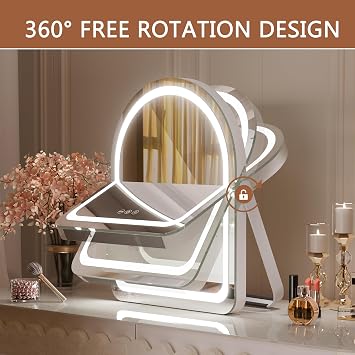 Hasipu Vanity Mirror with Lights, 11 14 Arched LED Makeup Mirror, Lighted Makeup Mirror with Lights, Smart Touch Control Dimmable 3 Modes Light 360Rotation White